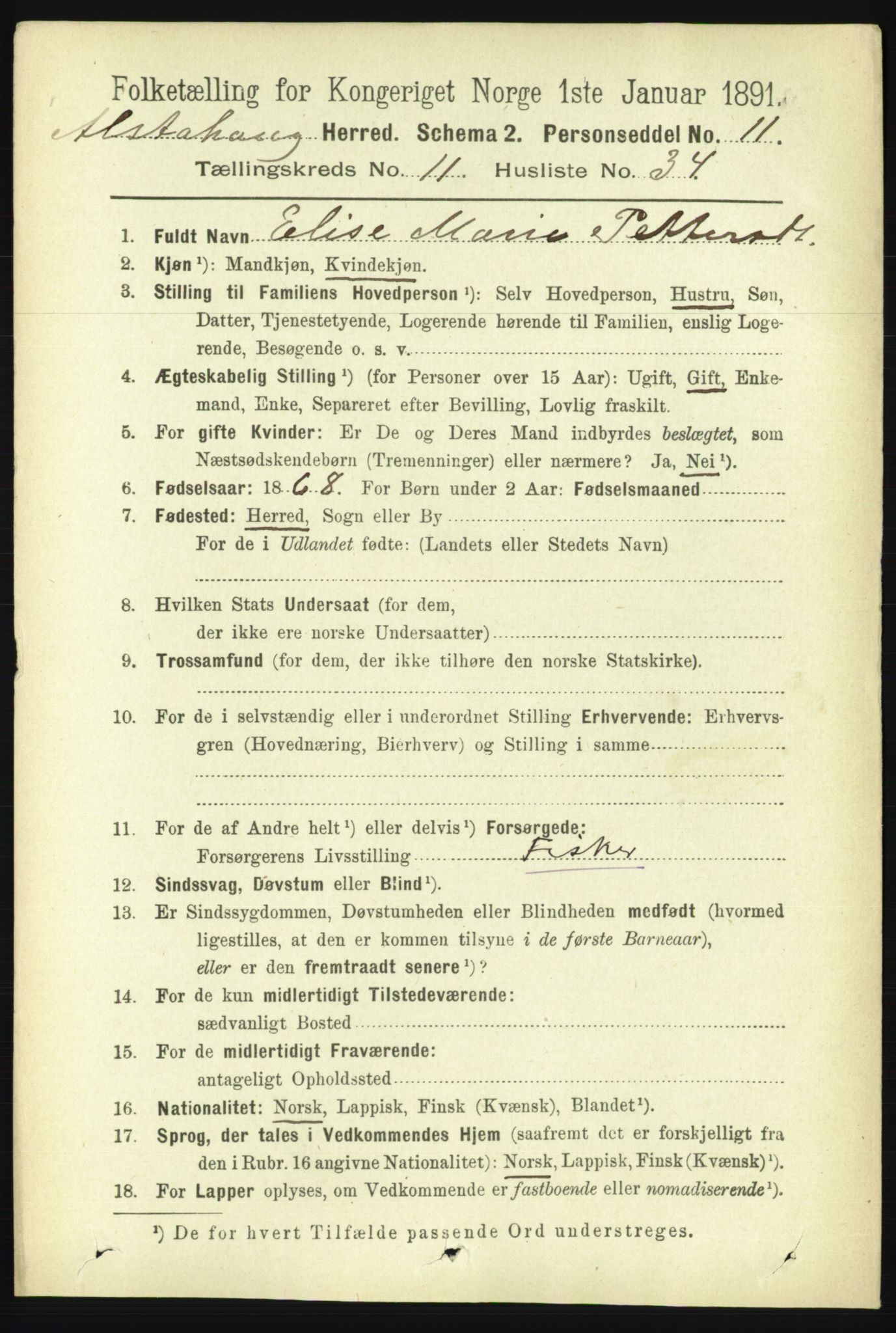 RA, 1891 census for 1820 Alstahaug, 1891, p. 4099