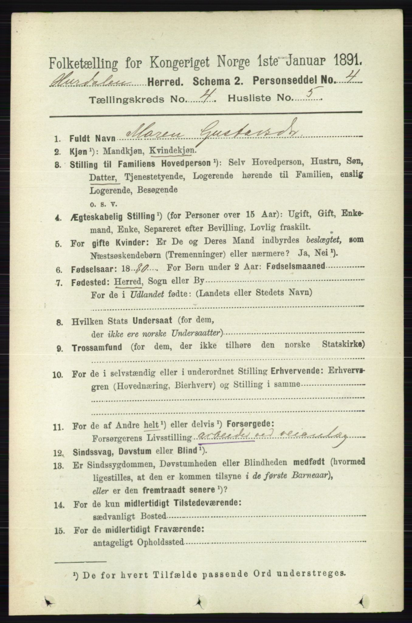 RA, 1891 census for 0239 Hurdal, 1891, p. 1456