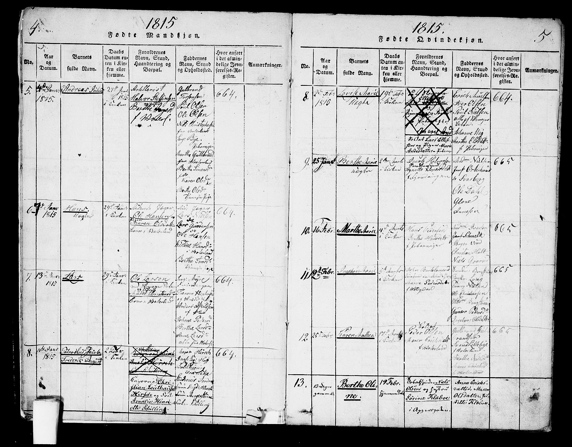 Garnisonsmenigheten Kirkebøker, SAO/A-10846/G/Ga/L0003: Parish register (copy) no. 3, 1815-1819, p. 4-5