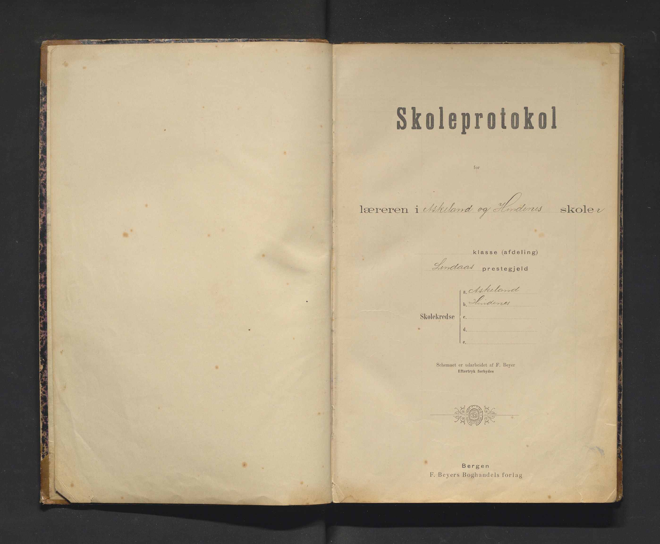 Lindås kommune. Barneskulane, IKAH/1263-231/F/Fa/L0012: Skuleprotokoll for Askeland og Hindenes skular, 1901-1921