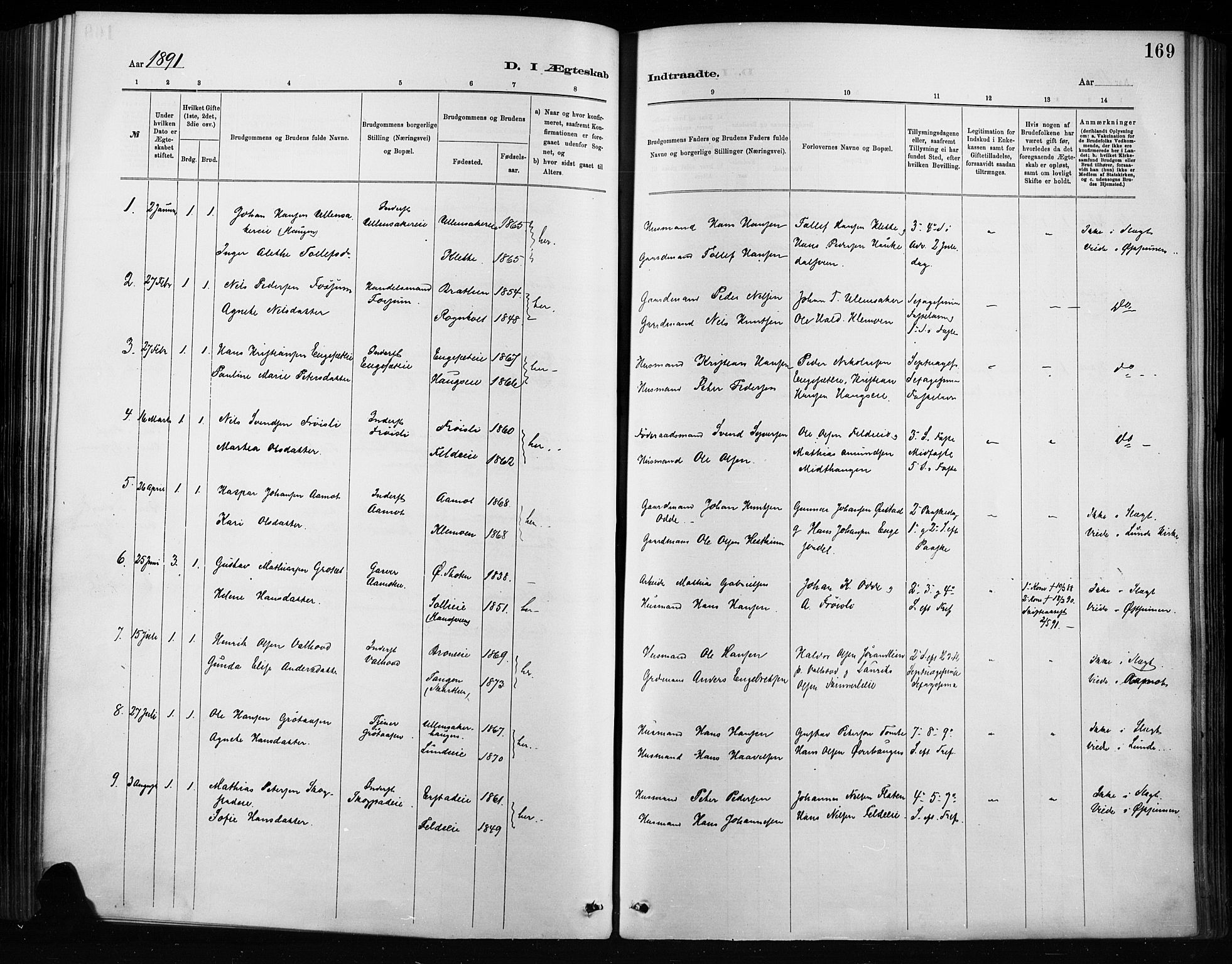Nordre Land prestekontor, SAH/PREST-124/H/Ha/Haa/L0004: Parish register (official) no. 4, 1882-1896, p. 169