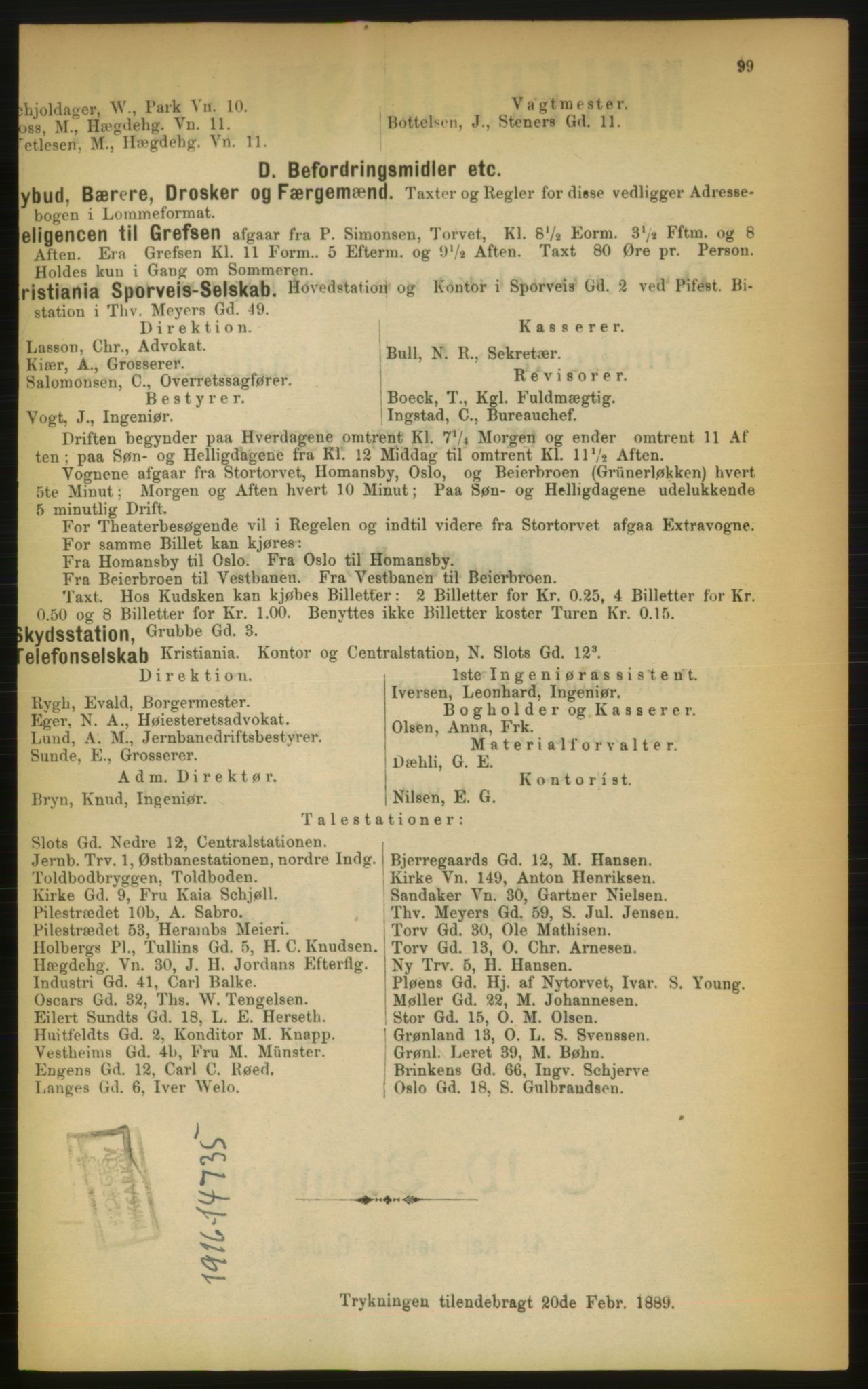 Kristiania/Oslo adressebok, PUBL/-, 1889, p. 99