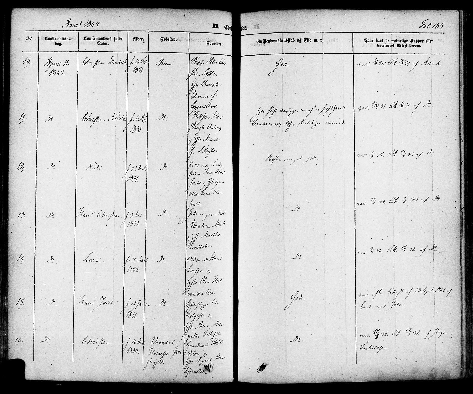 Skien kirkebøker, AV/SAKO-A-302/F/Fa/L0006a: Parish register (official) no. 6A, 1843-1856, p. 183