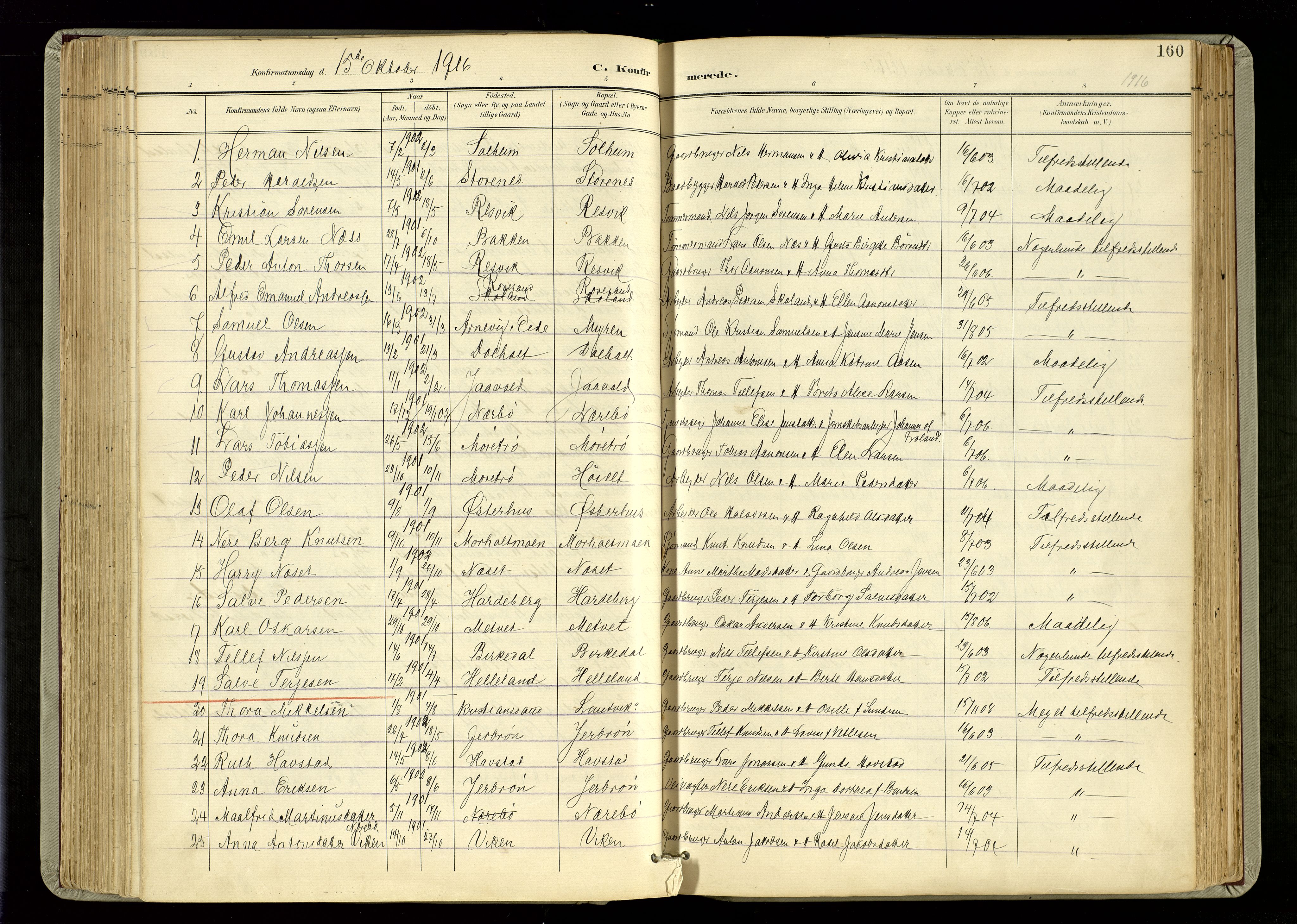 Hommedal sokneprestkontor, SAK/1111-0023/F/Fa/Fab/L0007: Parish register (official) no. A 7, 1898-1924, p. 160