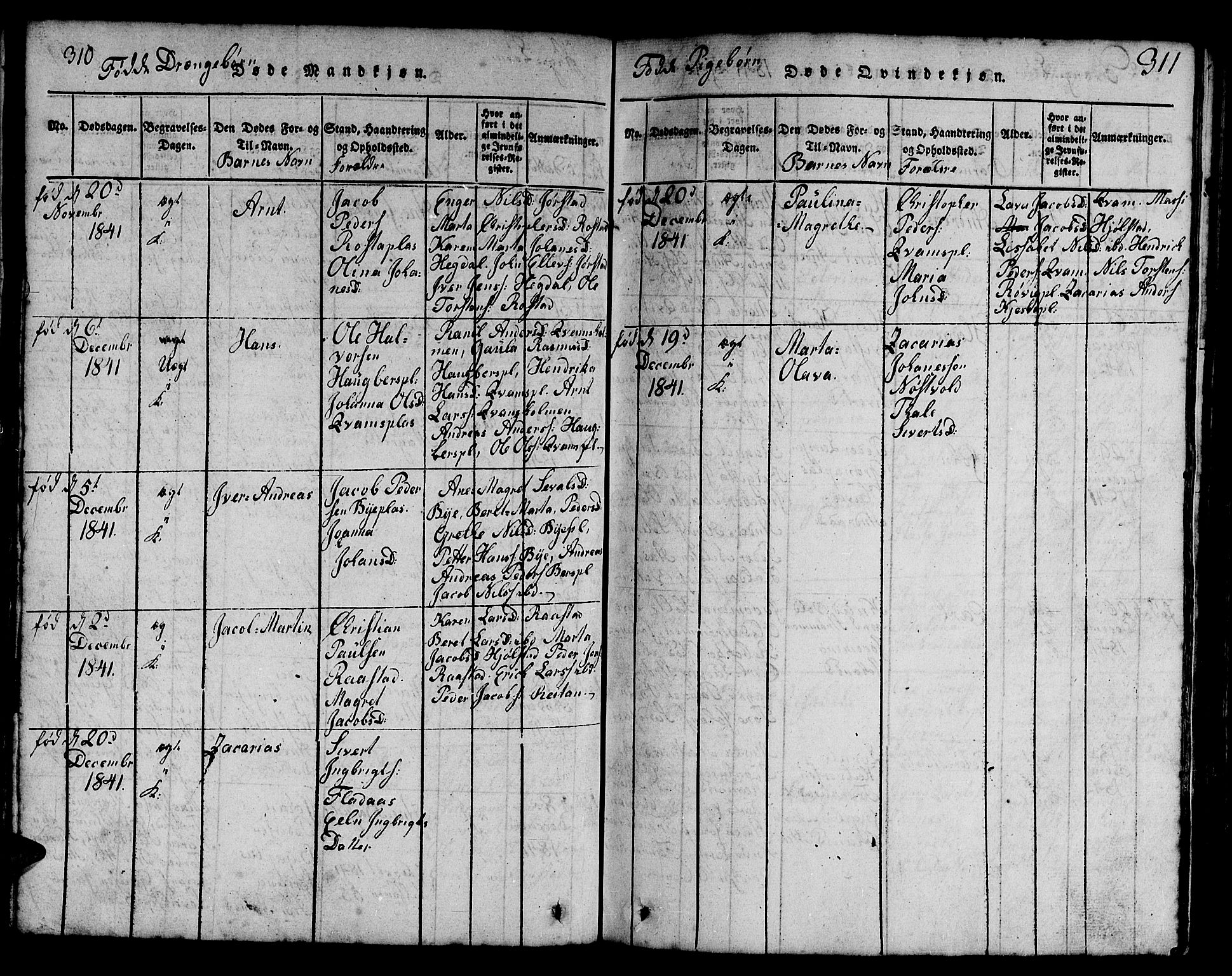 Ministerialprotokoller, klokkerbøker og fødselsregistre - Nord-Trøndelag, SAT/A-1458/730/L0298: Parish register (copy) no. 730C01, 1816-1849, p. 310-311