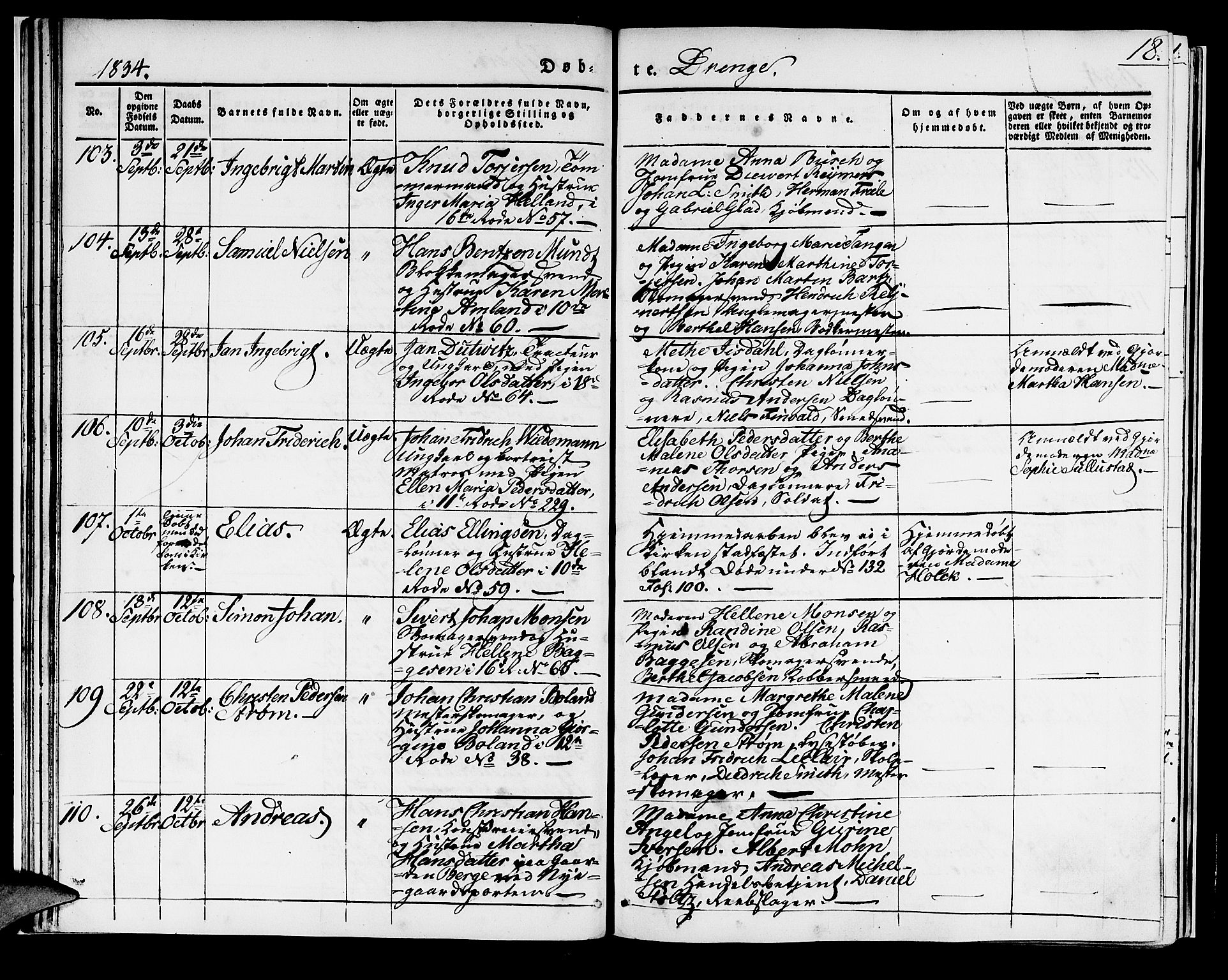 Domkirken sokneprestembete, SAB/A-74801/H/Haa/L0014: Parish register (official) no. A 13, 1830-1837, p. 18