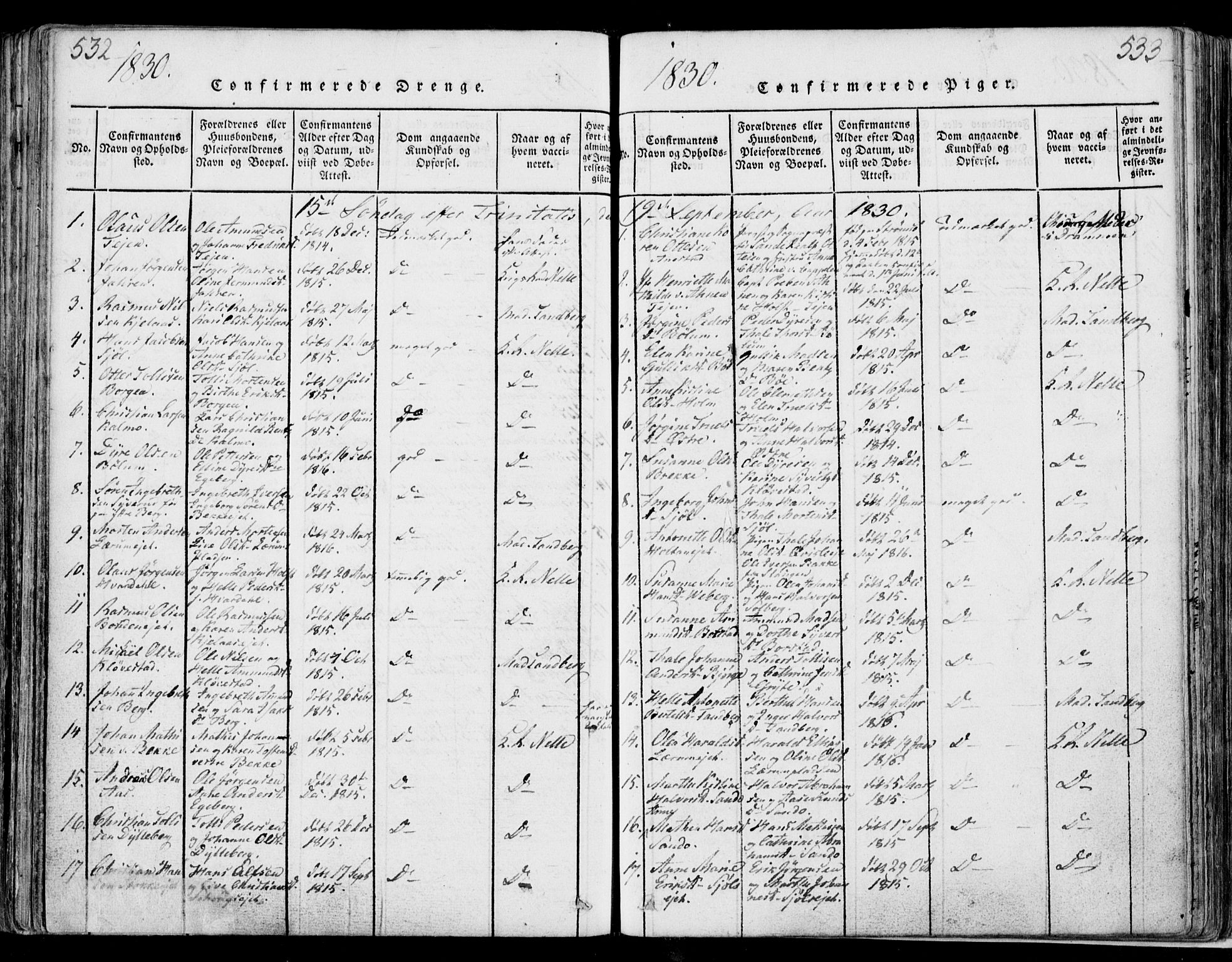 Sande Kirkebøker, SAKO/A-53/F/Fa/L0003: Parish register (official) no. 3, 1814-1847, p. 532-533