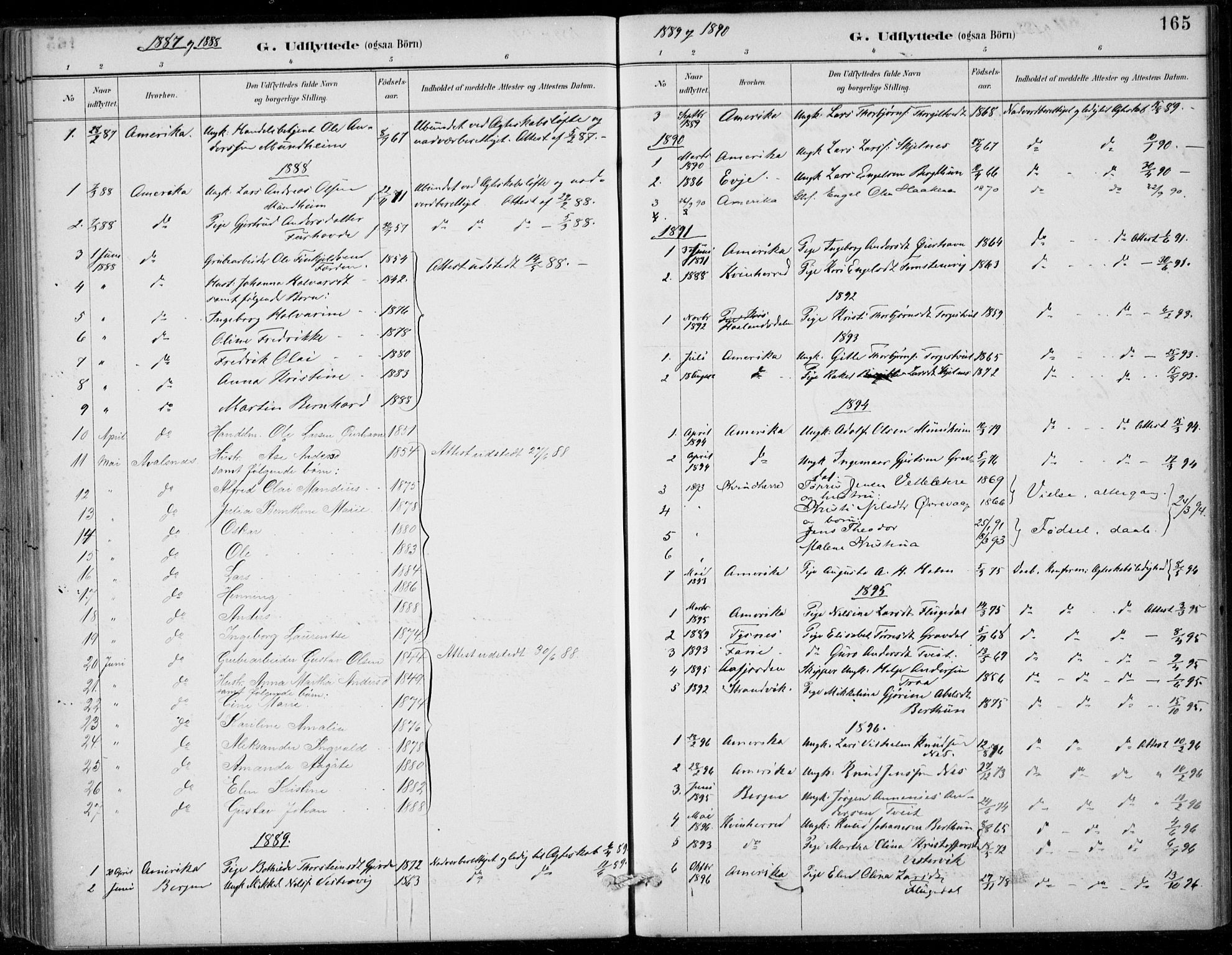 Strandebarm sokneprestembete, AV/SAB-A-78401/H/Haa: Parish register (official) no. D  1, 1886-1912, p. 165