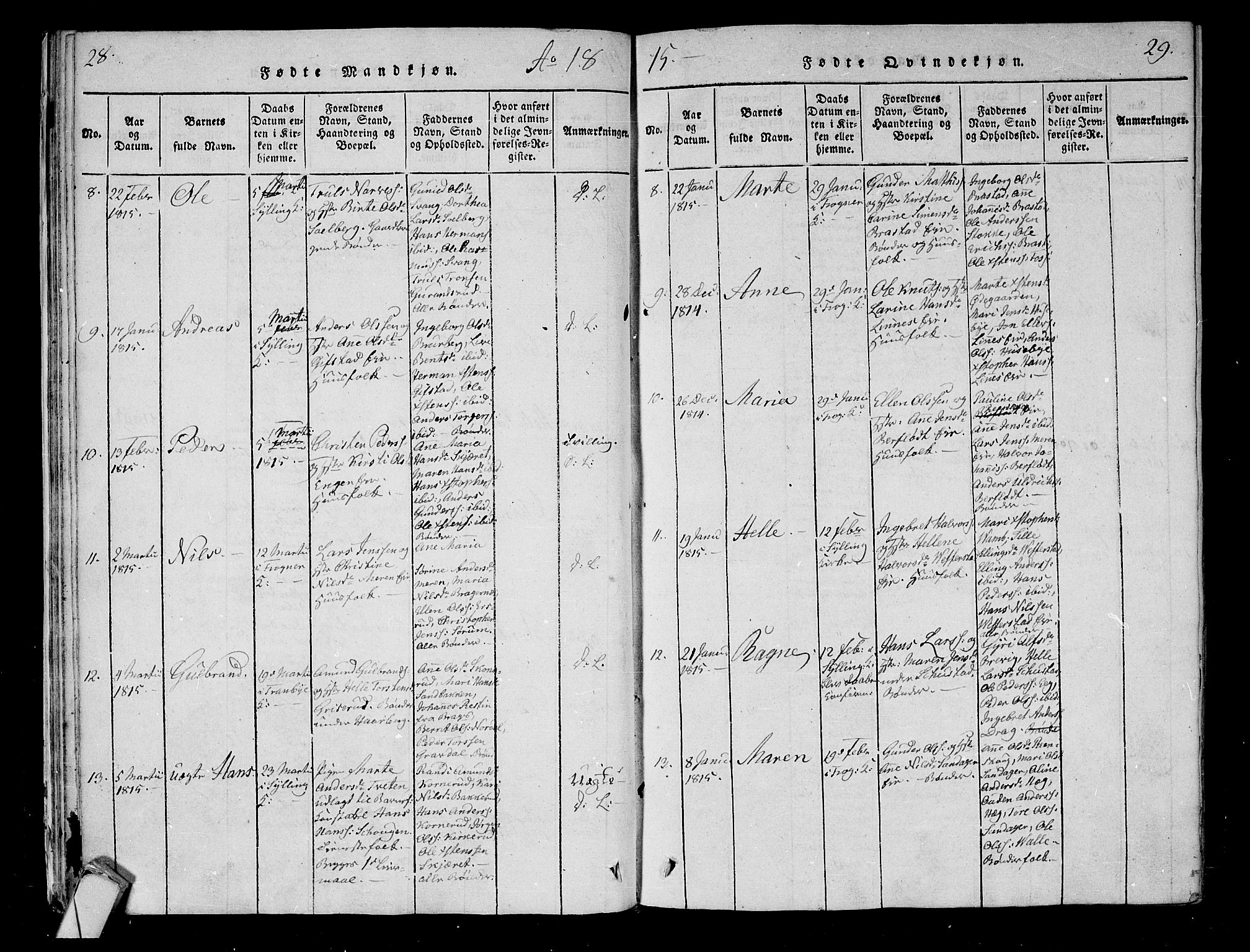 Lier kirkebøker, AV/SAKO-A-230/F/Fa/L0008: Parish register (official) no. I 8, 1813-1825, p. 28-29