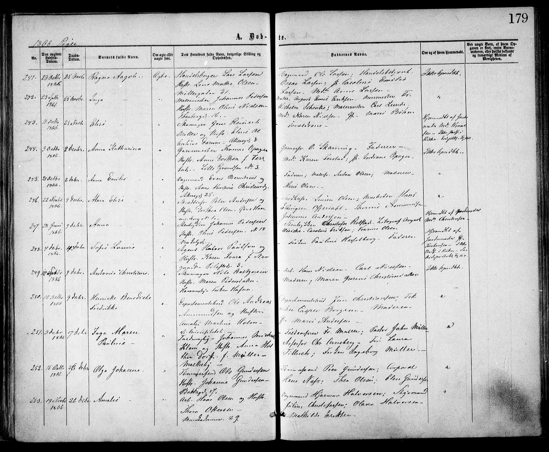 Trefoldighet prestekontor Kirkebøker, SAO/A-10882/F/Fa/L0002: Parish register (official) no. I 2, 1863-1870, p. 179