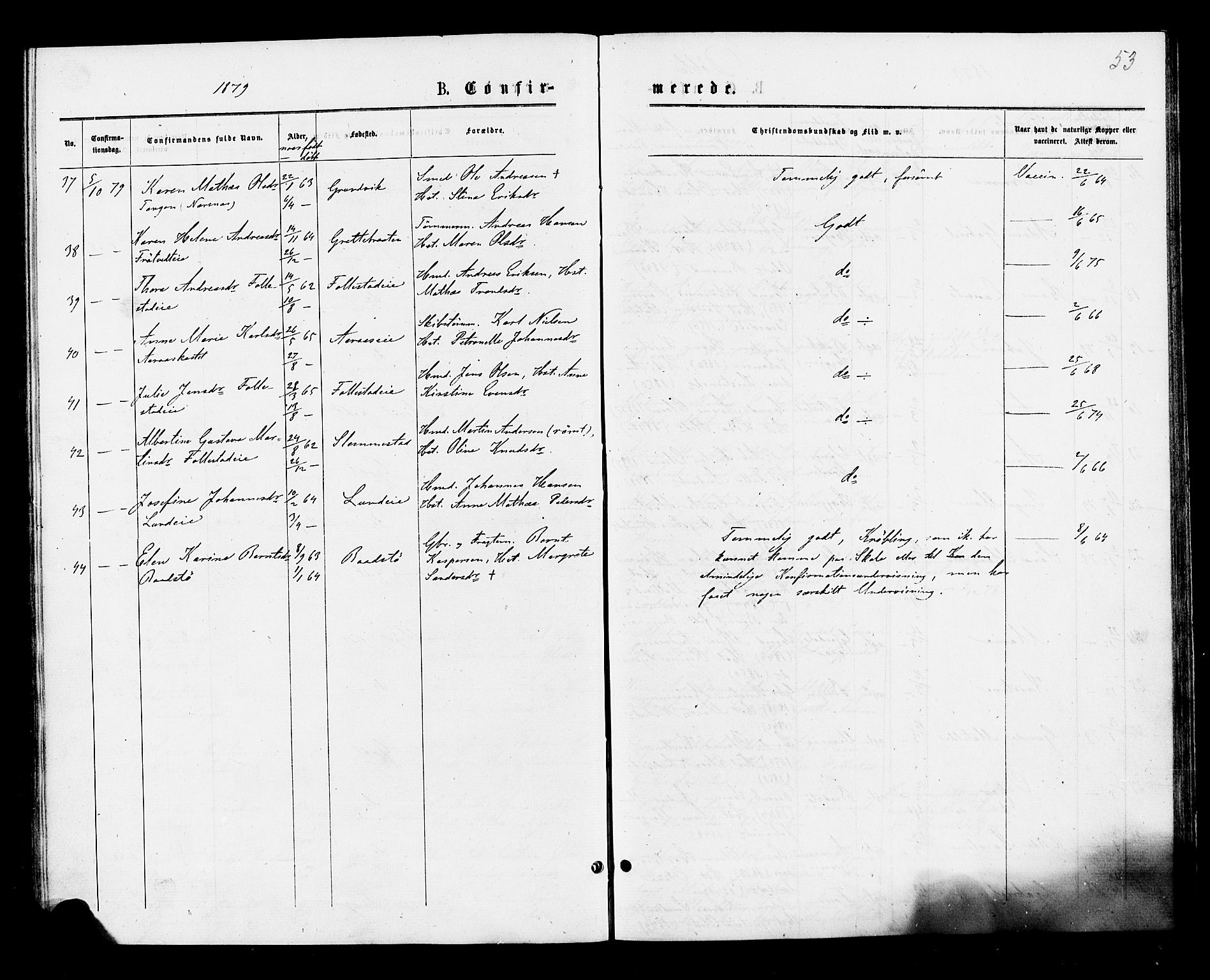 Røyken kirkebøker, AV/SAKO-A-241/F/Fa/L0007: Parish register (official) no. 7, 1876-1879, p. 53