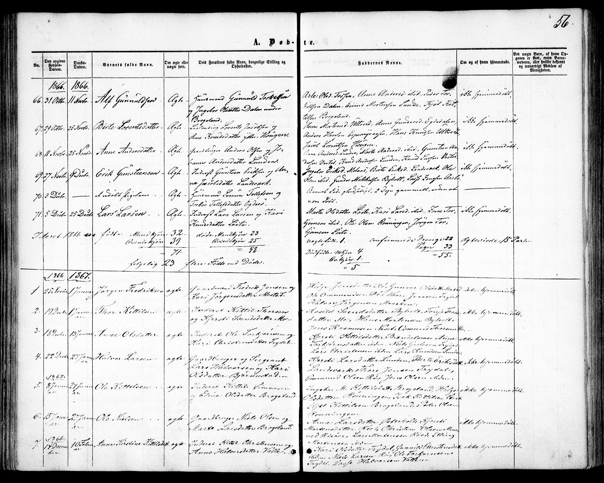 Gjerstad sokneprestkontor, AV/SAK-1111-0014/F/Fa/Faa/L0007: Parish register (official) no. A 7, 1858-1875, p. 56