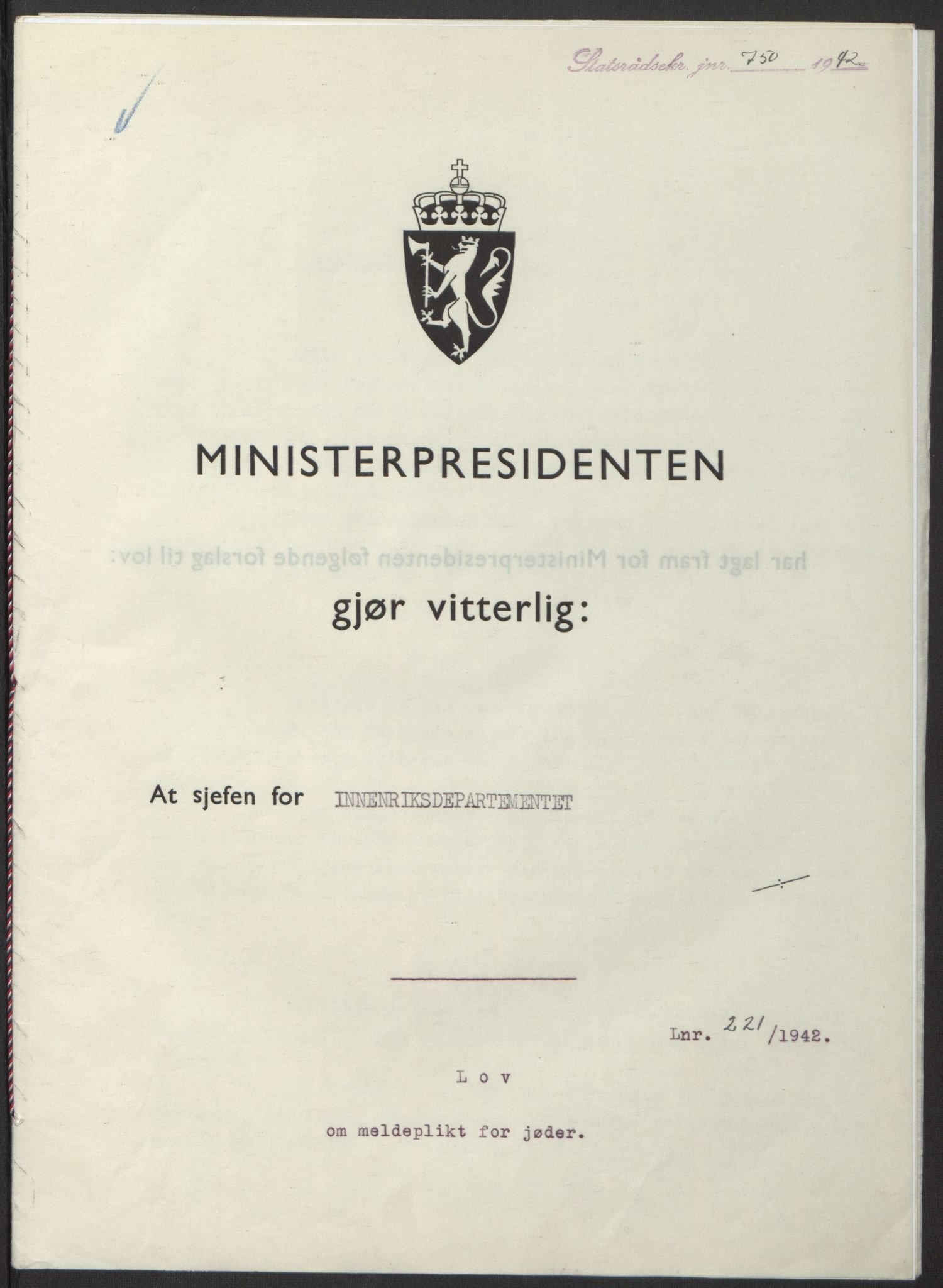 NS-administrasjonen 1940-1945 (Statsrådsekretariatet, de kommisariske statsråder mm), RA/S-4279/D/Db/L0098: Lover II, 1942, p. 520