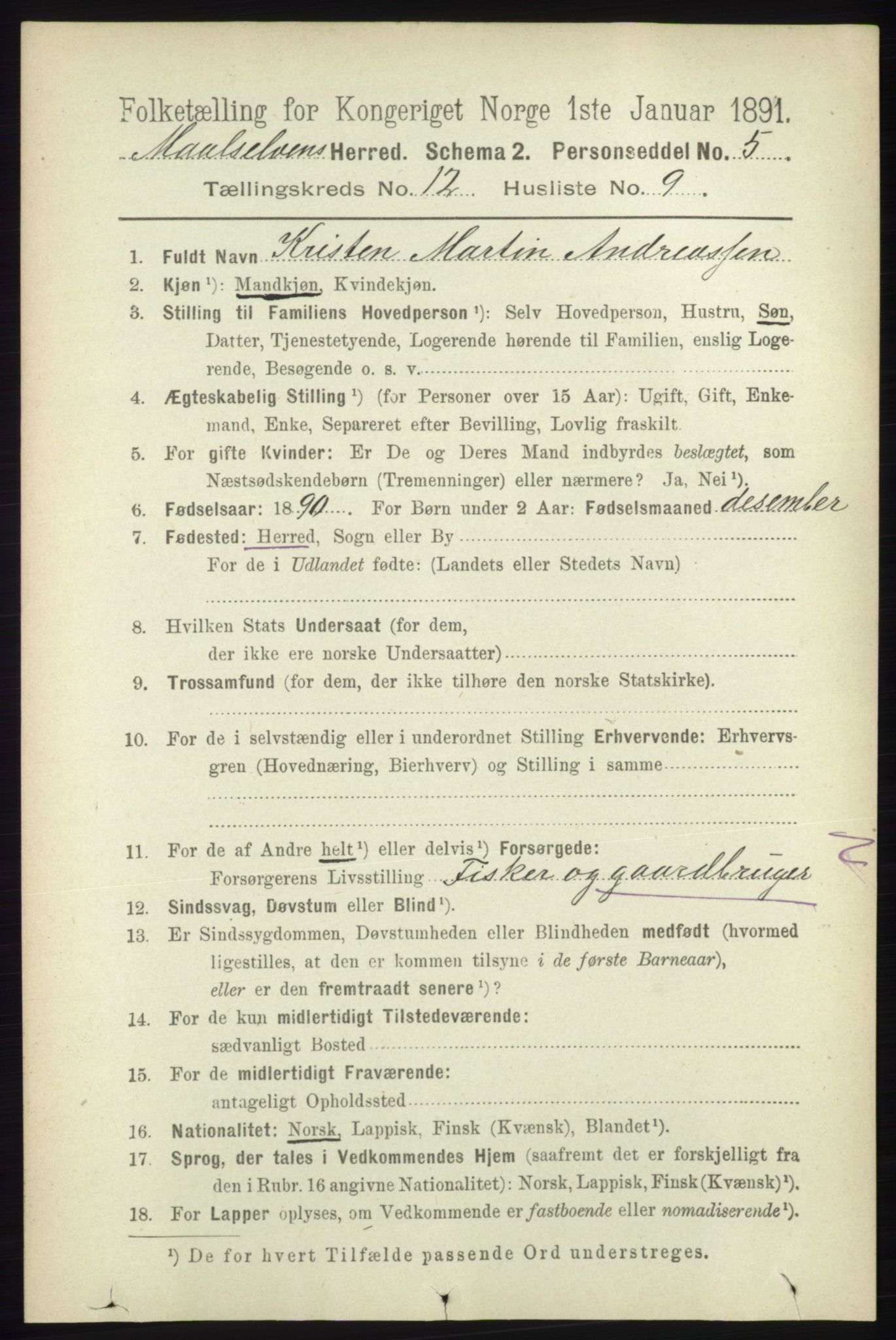 RA, 1891 census for 1924 Målselv, 1891, p. 3846