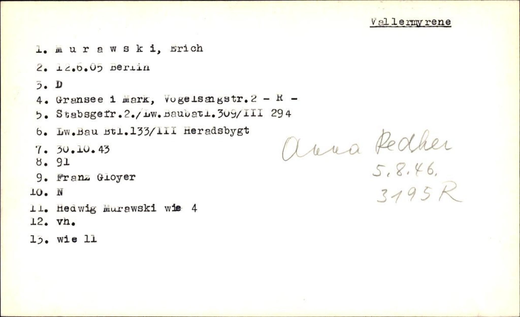 Hjemsendte tyskere , AV/RA-RAFA-6487/D/Db/L0020: Mülzet-Paülisch, 1945-1947, p. 12