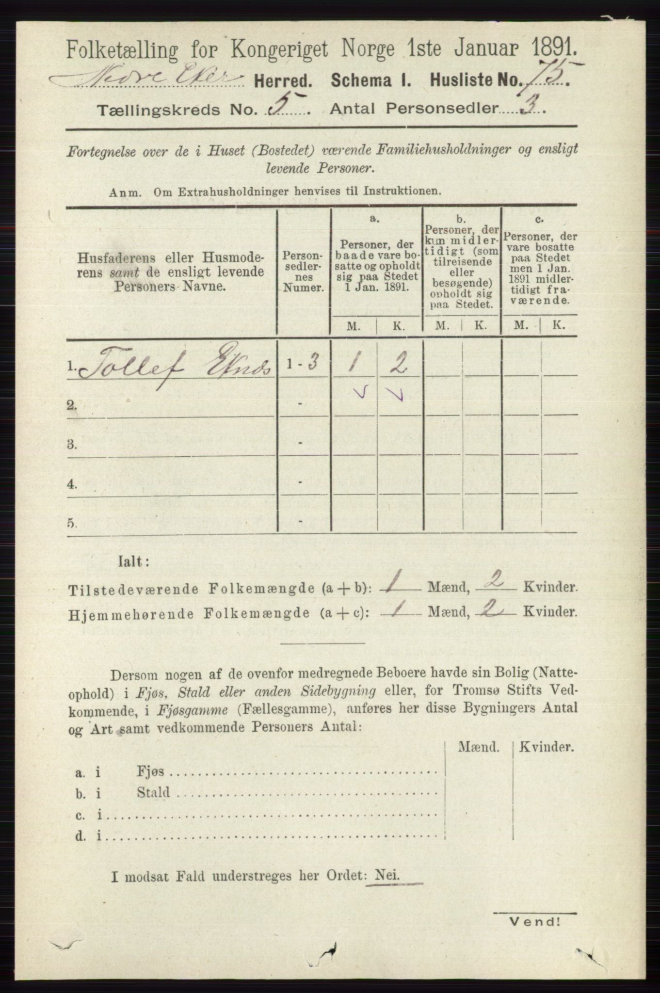 RA, 1891 census for 0625 Nedre Eiker, 1891, p. 2332