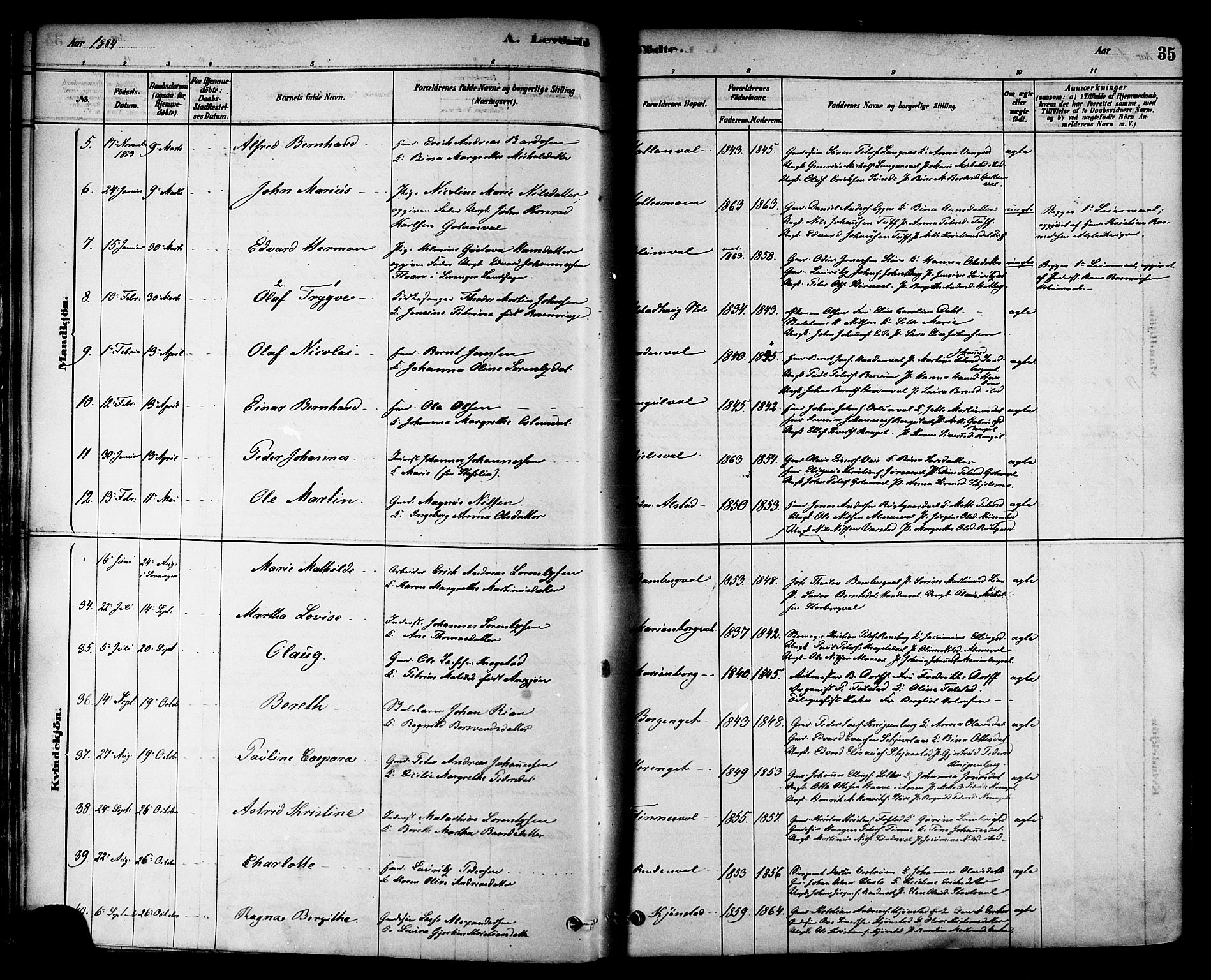 Ministerialprotokoller, klokkerbøker og fødselsregistre - Nord-Trøndelag, SAT/A-1458/717/L0159: Parish register (official) no. 717A09, 1878-1898, p. 35
