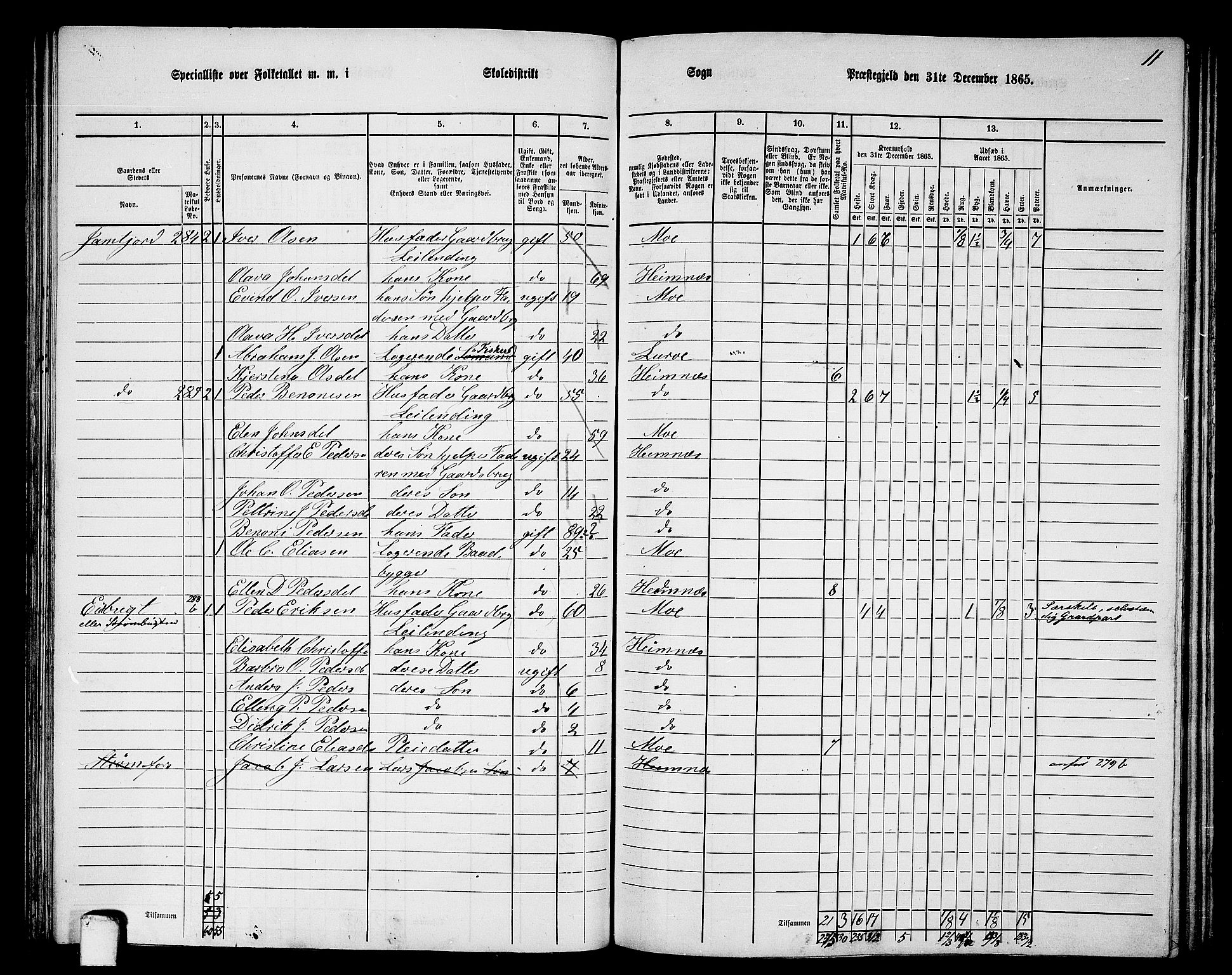 RA, 1865 census for Hemnes, 1865, p. 74