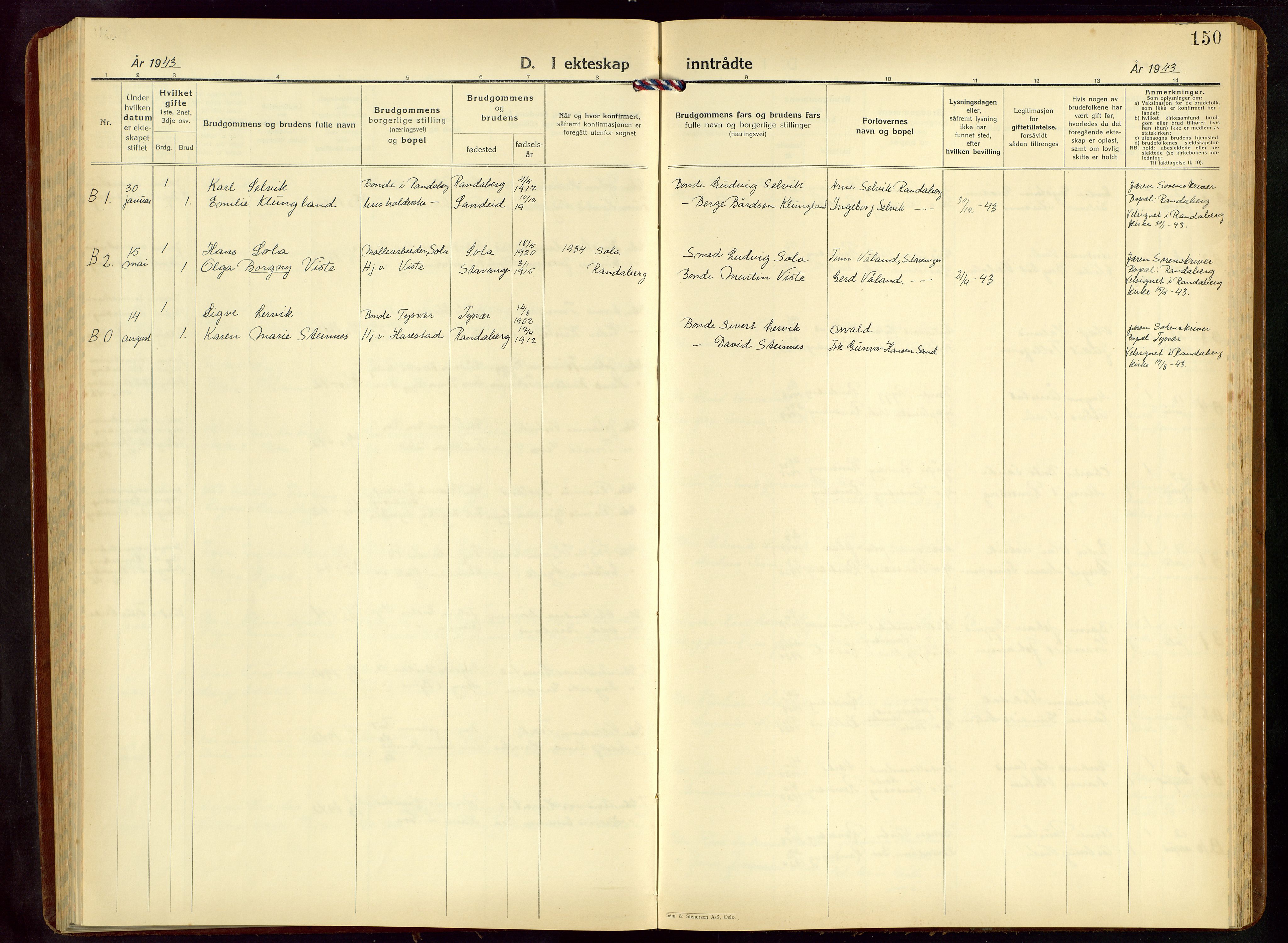 Hetland sokneprestkontor, SAST/A-101826/30/30BB/L0015: Parish register (copy) no. B 15, 1940-1955, p. 150