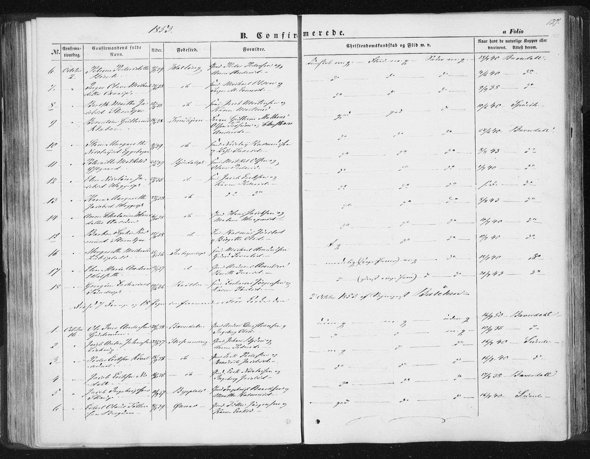 Ministerialprotokoller, klokkerbøker og fødselsregistre - Nord-Trøndelag, SAT/A-1458/746/L0446: Parish register (official) no. 746A05, 1846-1859, p. 127