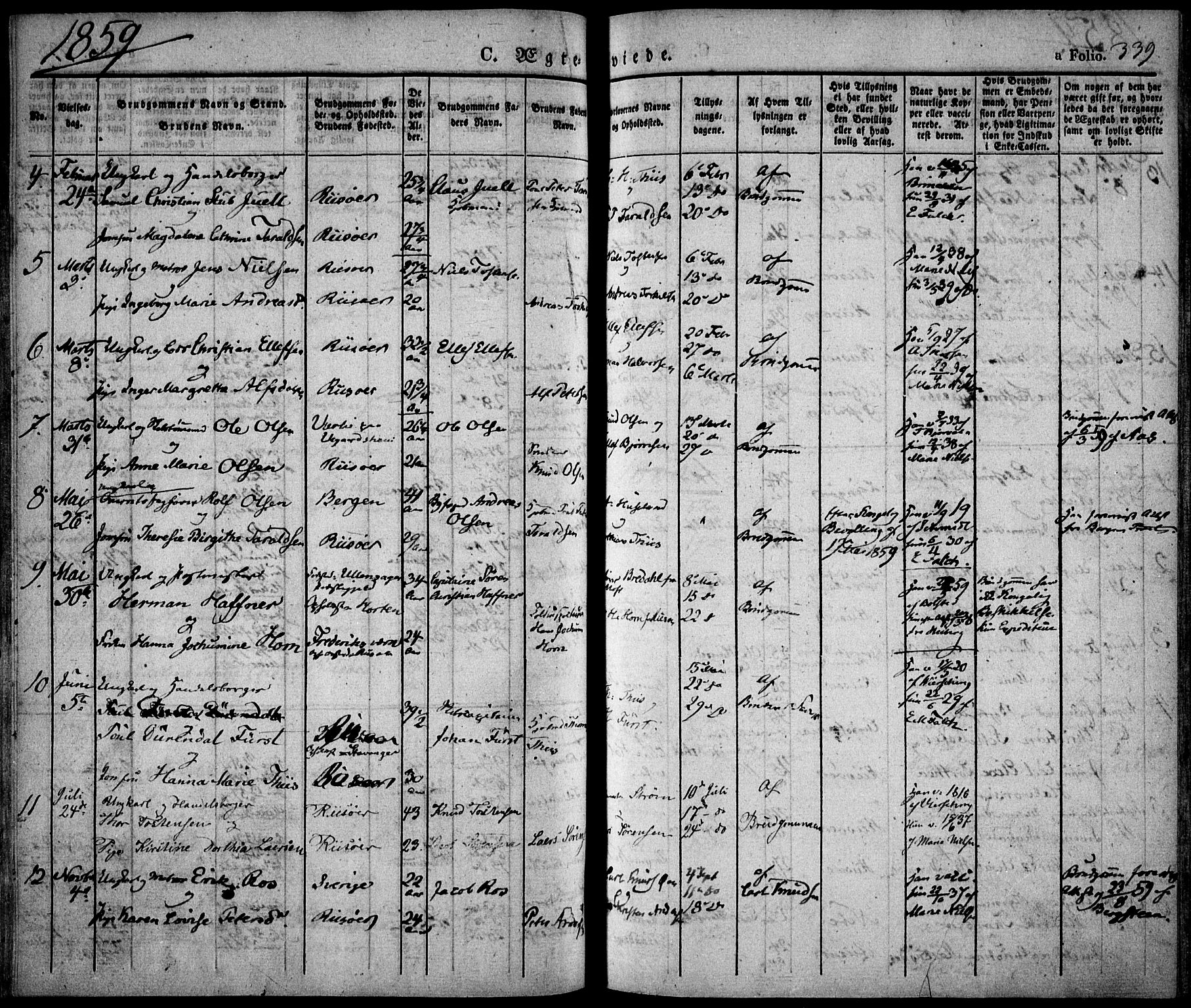 Risør sokneprestkontor, SAK/1111-0035/F/Fa/L0003: Parish register (official) no. A 3, 1838-1864, p. 339