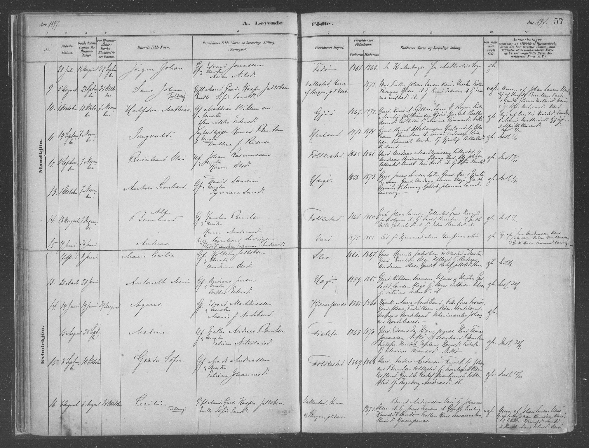 Askvoll sokneprestembete, SAB/A-79501/H/Haa/Haac/L0001: Parish register (official) no. C  1, 1879-1922, p. 57