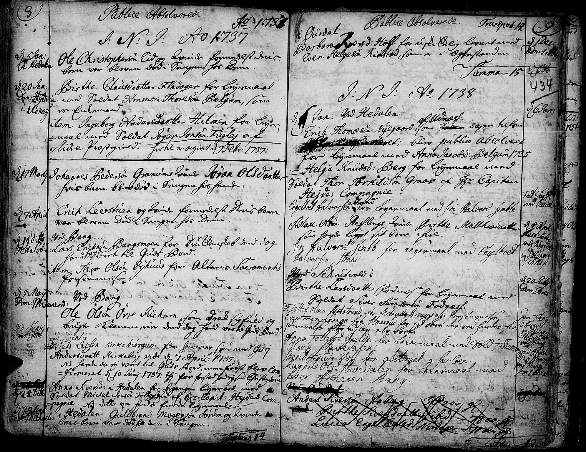 Aurdal prestekontor, SAH/PREST-126/H/Ha/Haa/L0004: Parish register (official) no. 4, 1730-1762, p. 8-9