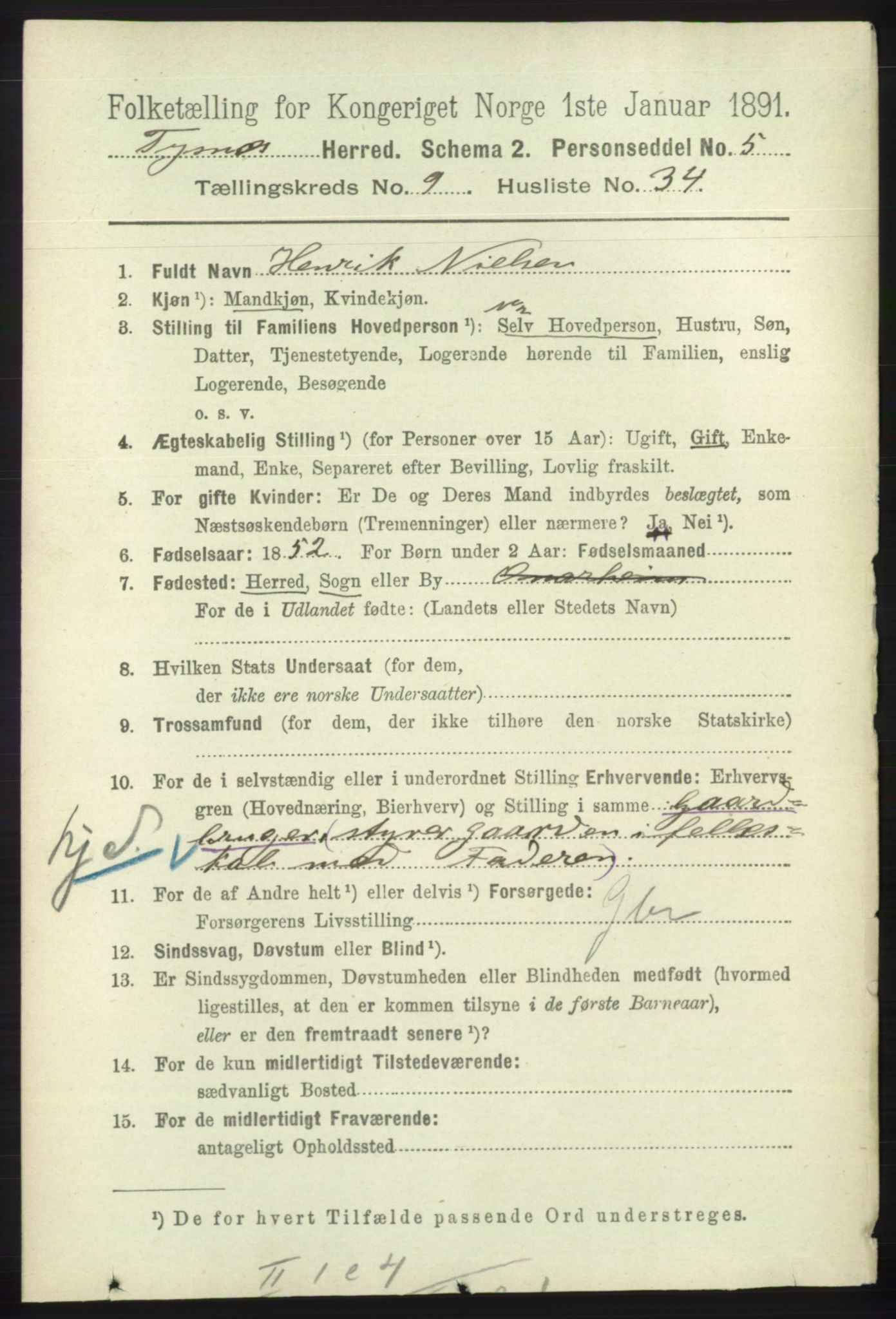 RA, 1891 census for 1223 Tysnes, 1891, p. 4411