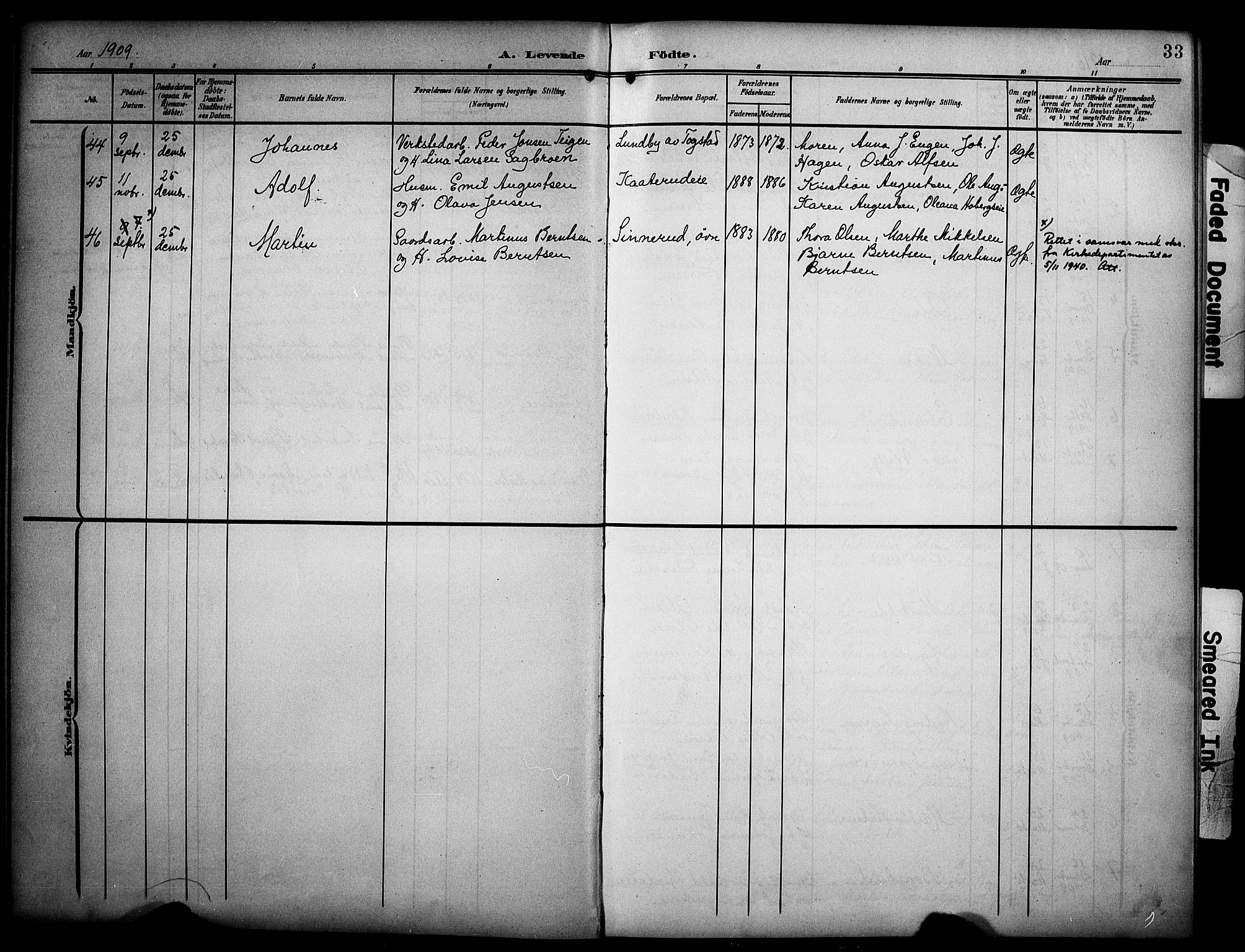 Stange prestekontor, SAH/PREST-002/K/L0022: Parish register (official) no. 22, 1903-1914, p. 33