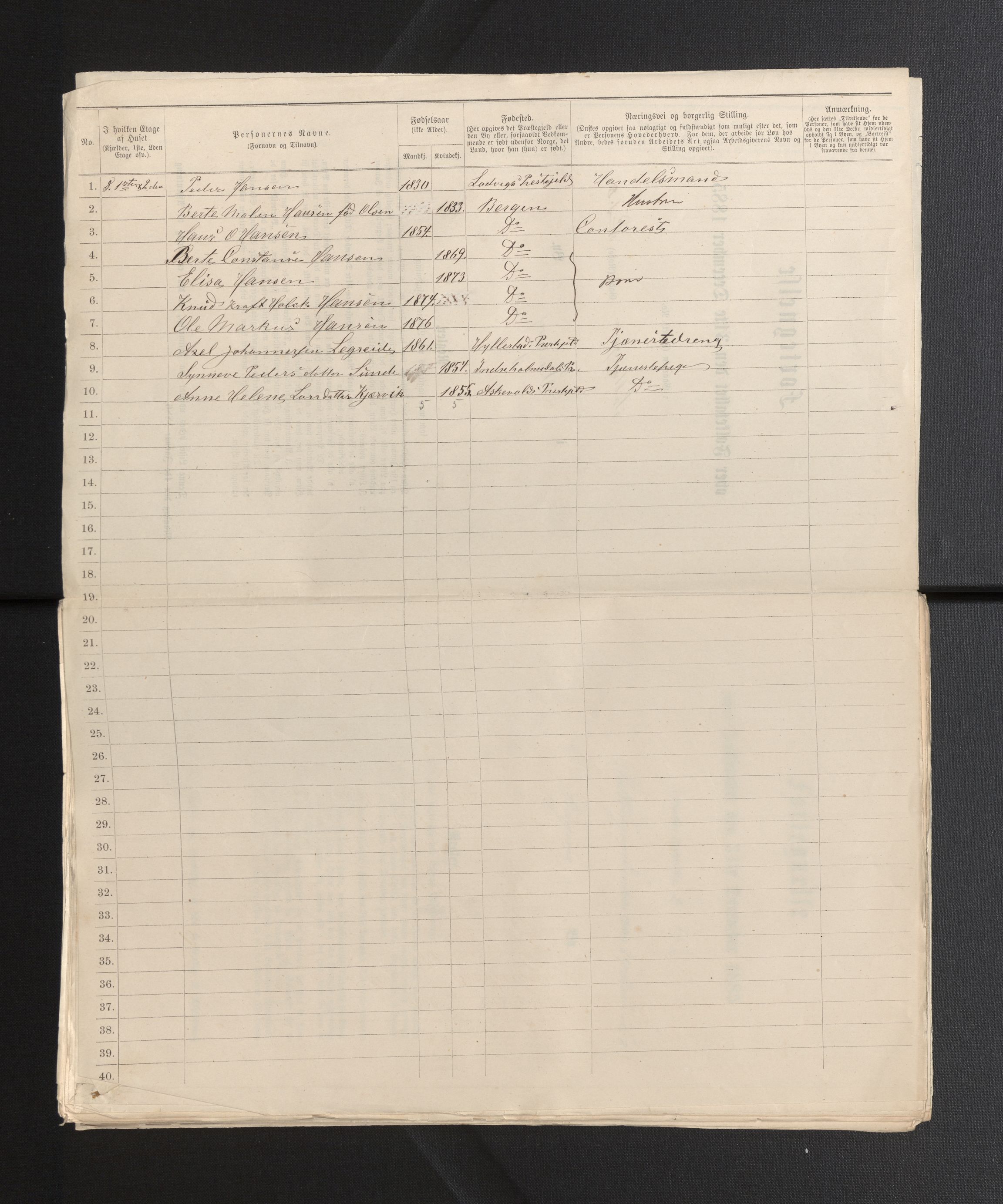 SAB, 1885 census for 1301 Bergen, 1885, p. 5249