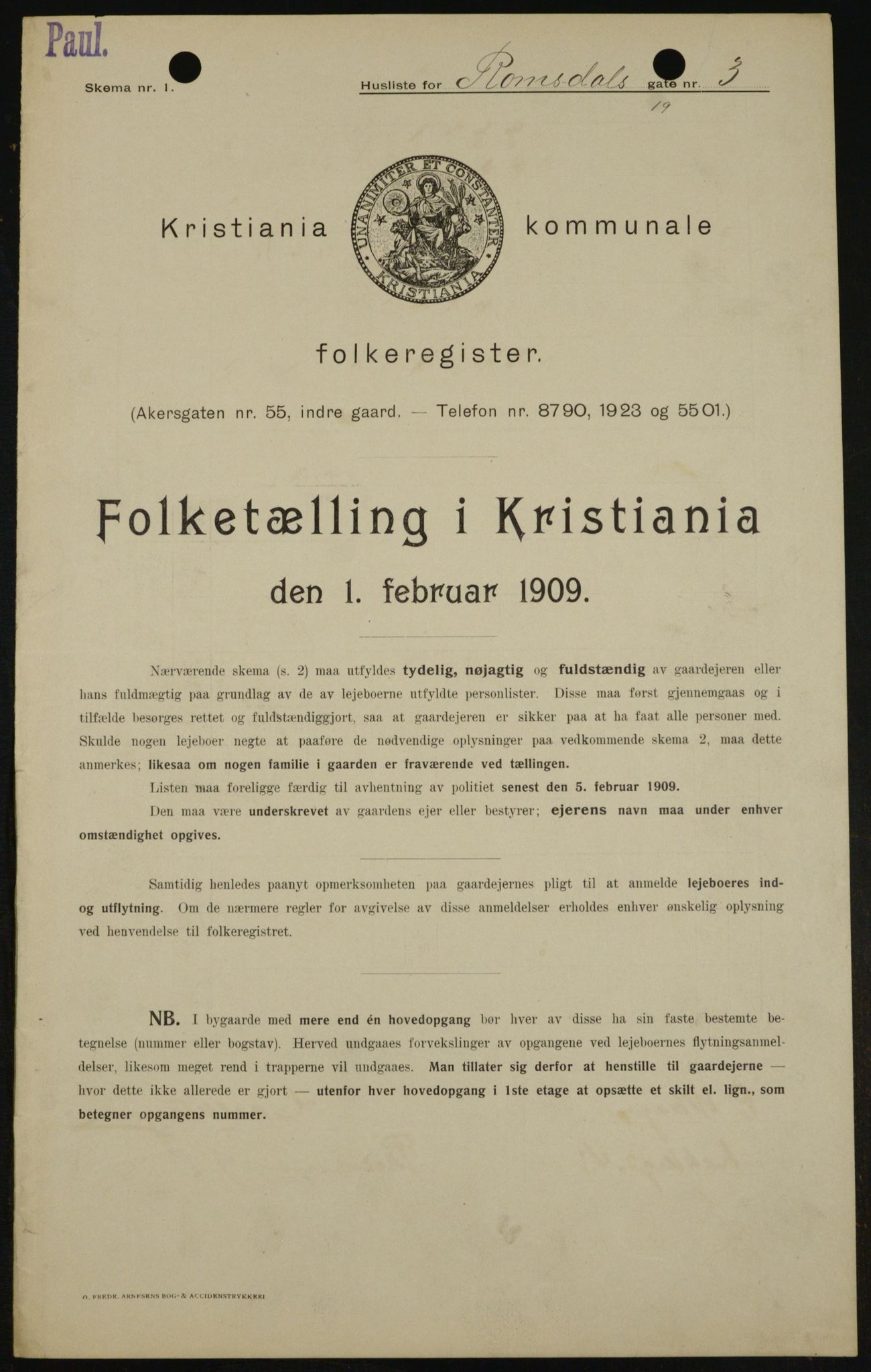 OBA, Municipal Census 1909 for Kristiania, 1909, p. 75414