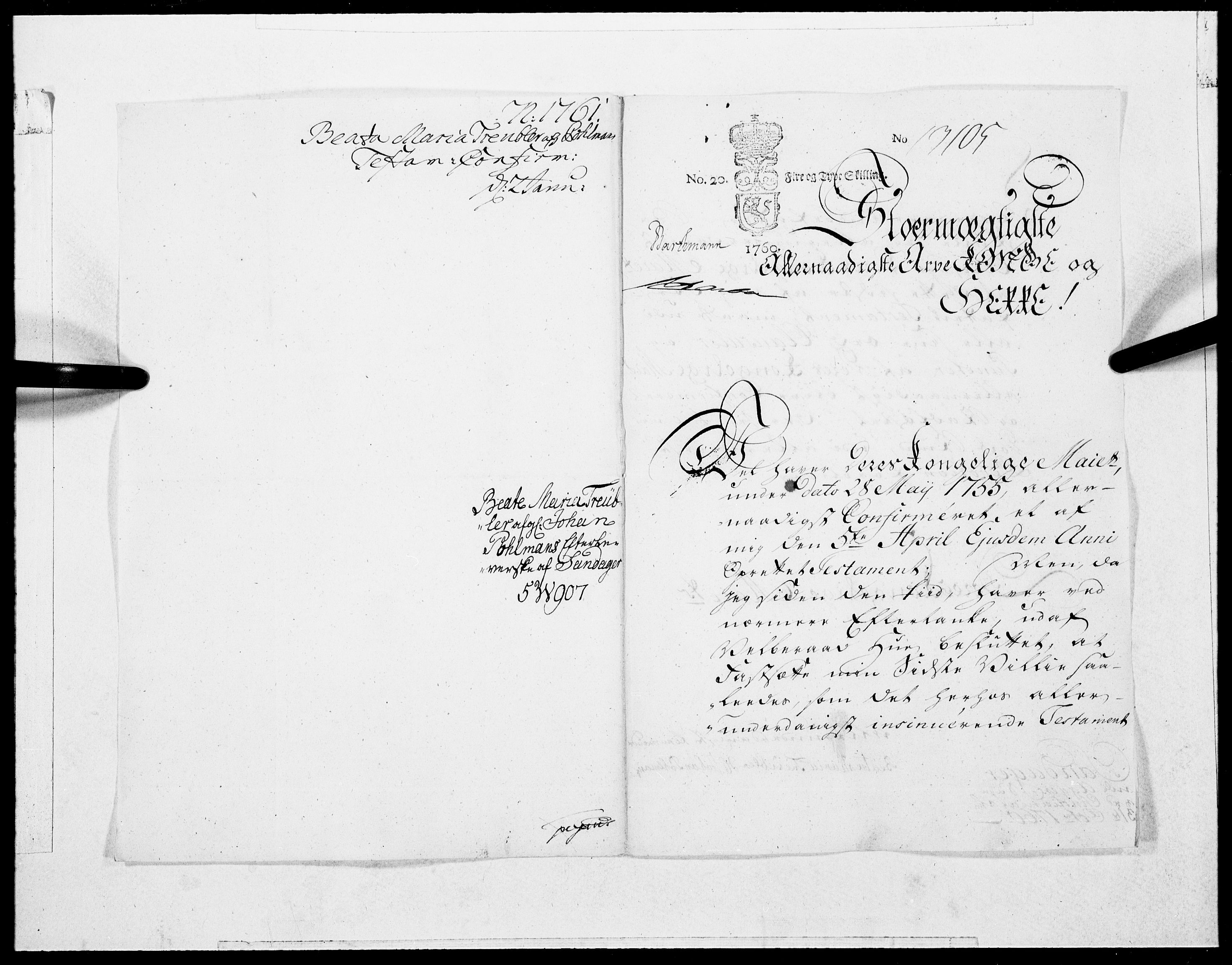 Danske Kanselli 1572-1799, AV/RA-EA-3023/F/Fc/Fcc/Fcca/L0181: Norske innlegg 1572-1799, 1761, p. 4