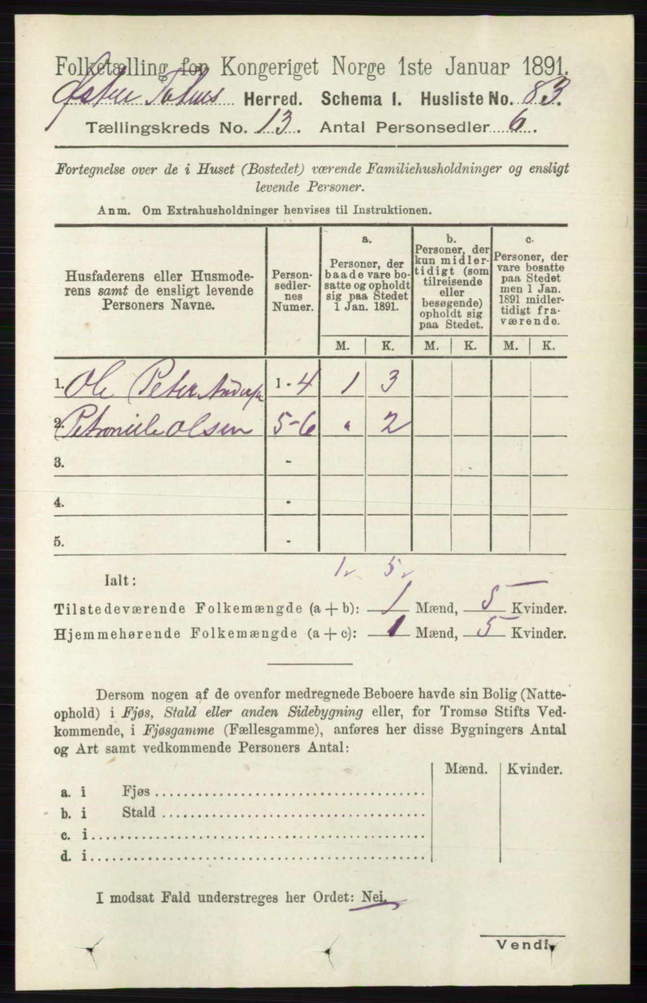 RA, 1891 census for 0528 Østre Toten, 1891, p. 8422