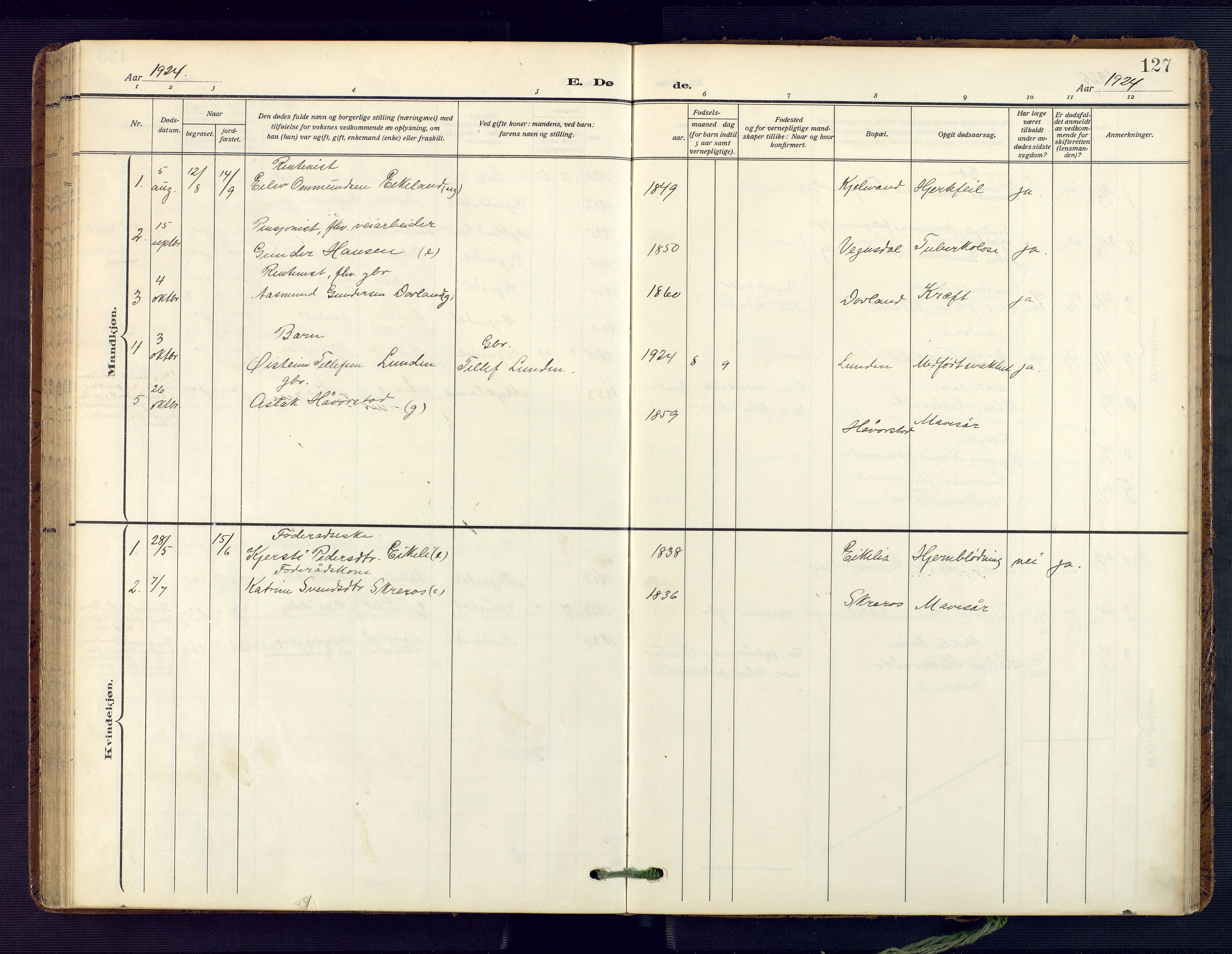 Herefoss sokneprestkontor, SAK/1111-0019/F/Fa/Fab/L0005: Parish register (official) no. A 5, 1910-1932, p. 127