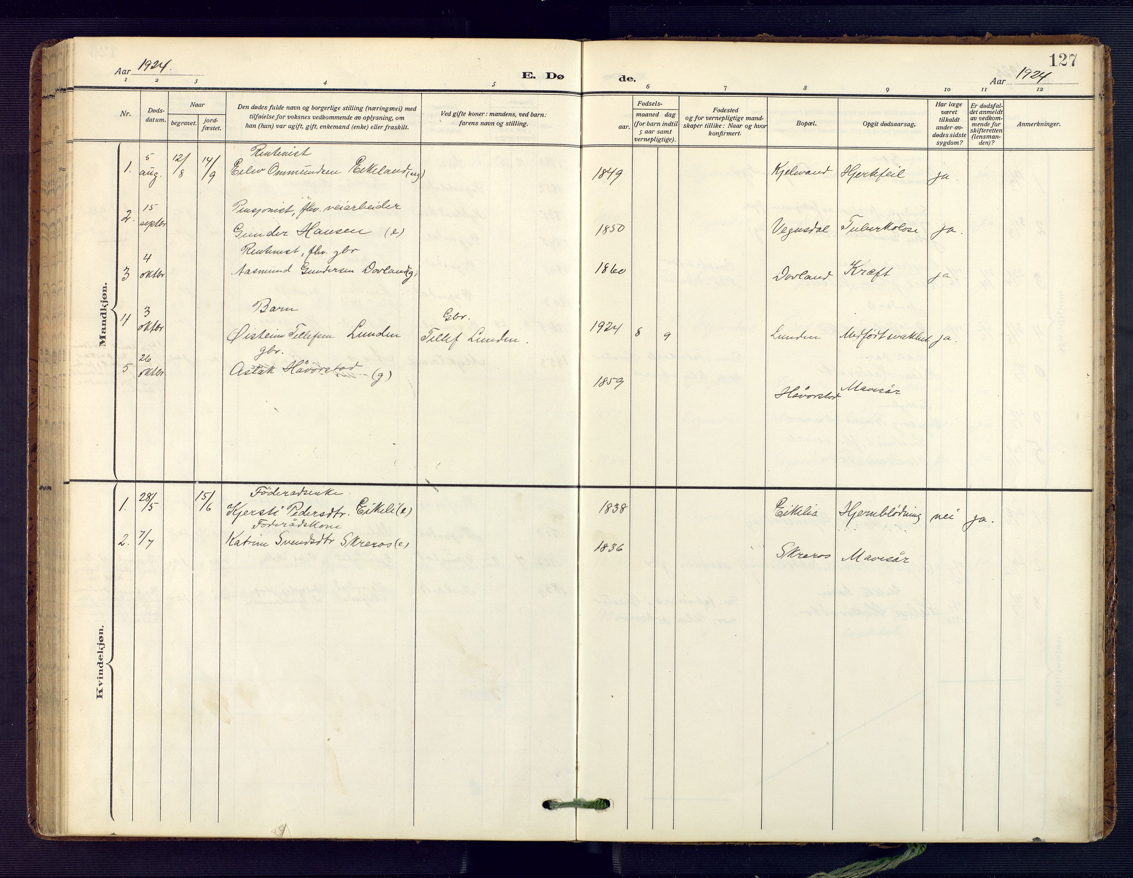 Herefoss sokneprestkontor, AV/SAK-1111-0019/F/Fa/Fab/L0005: Parish register (official) no. A 5, 1910-1932, p. 127