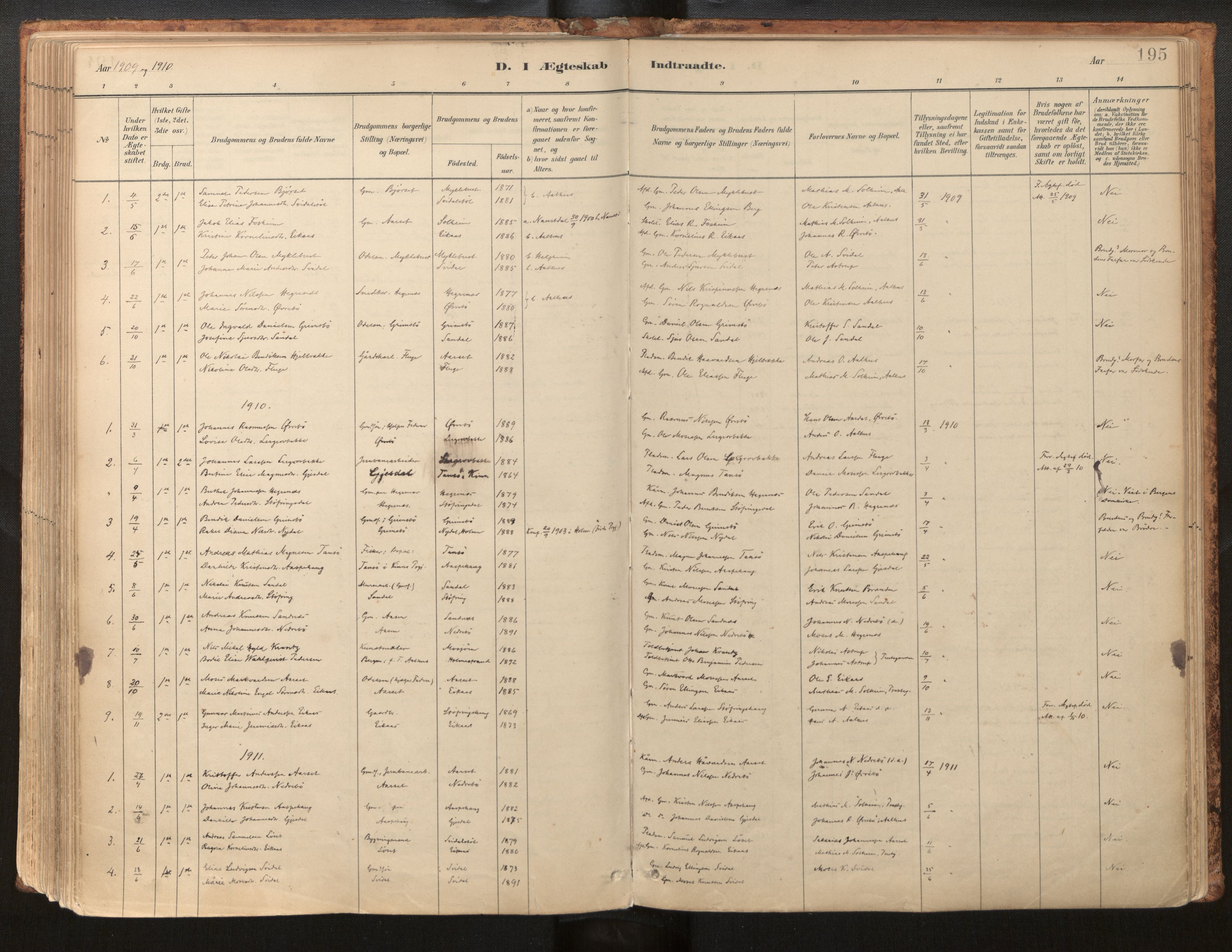 Jølster sokneprestembete, AV/SAB-A-80701/H/Haa/Haab/L0001: Parish register (official) no. B 1, 1882-1930, p. 195