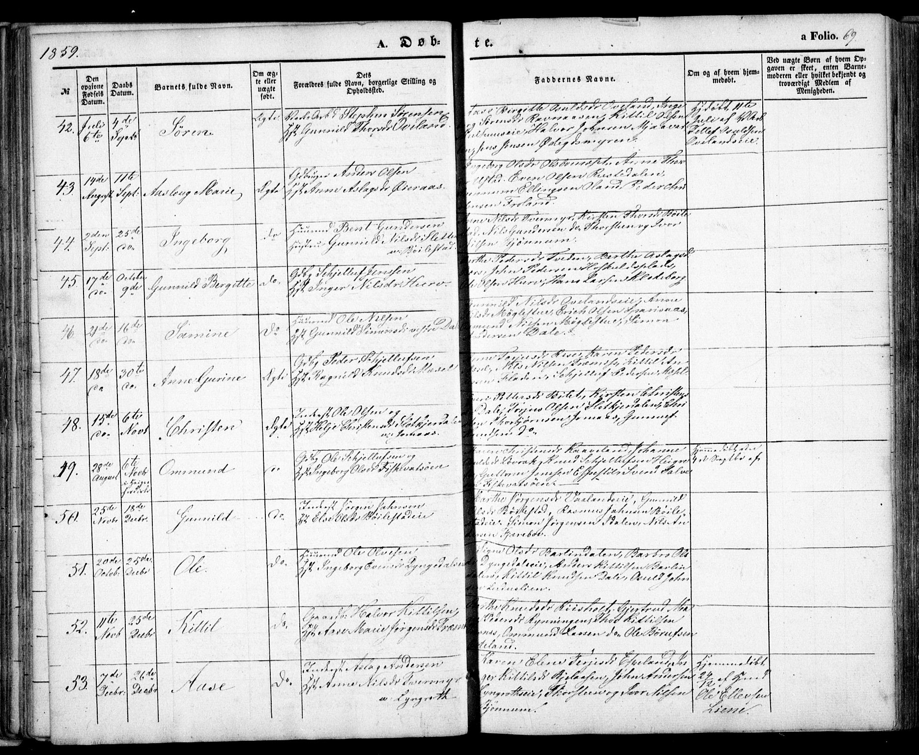 Froland sokneprestkontor, SAK/1111-0013/F/Fa/L0002: Parish register (official) no. A 2, 1845-1863, p. 69