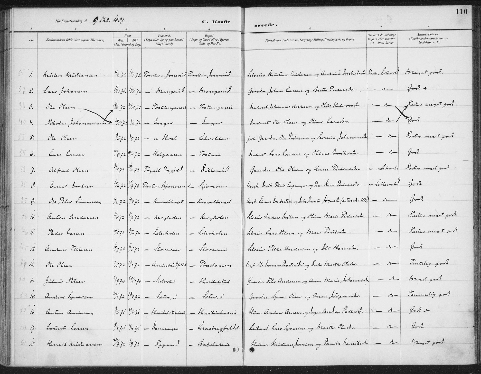 Romedal prestekontor, SAH/PREST-004/K/L0008: Parish register (official) no. 8, 1887-1905, p. 110