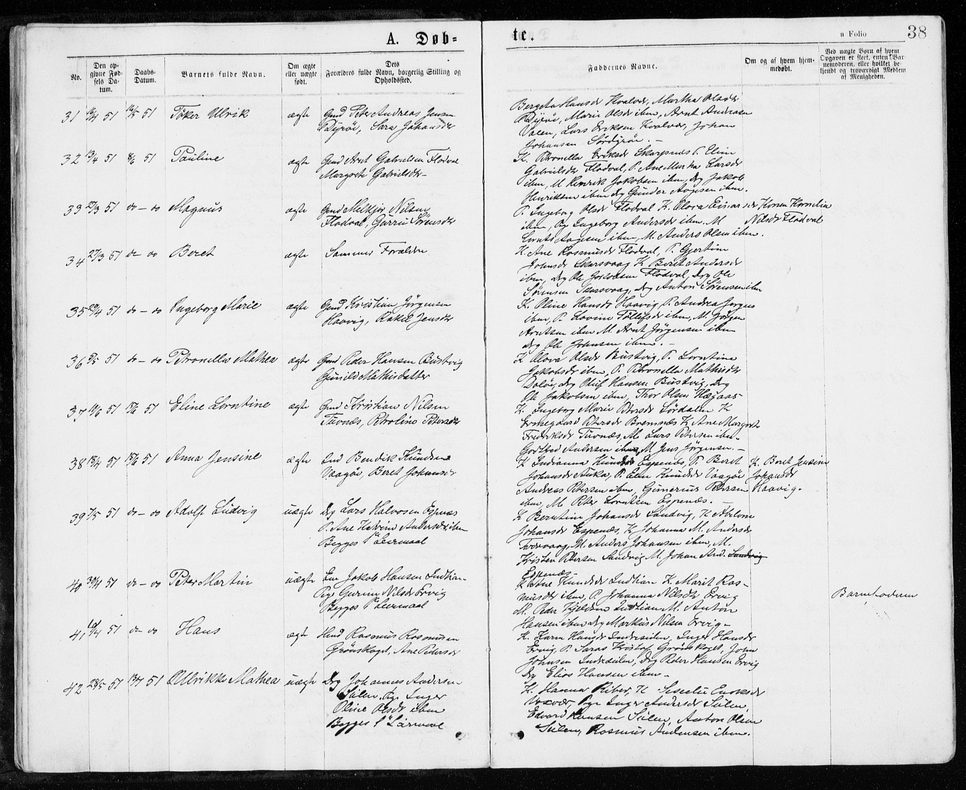 Ministerialprotokoller, klokkerbøker og fødselsregistre - Sør-Trøndelag, SAT/A-1456/640/L0576: Parish register (official) no. 640A01, 1846-1876, p. 38