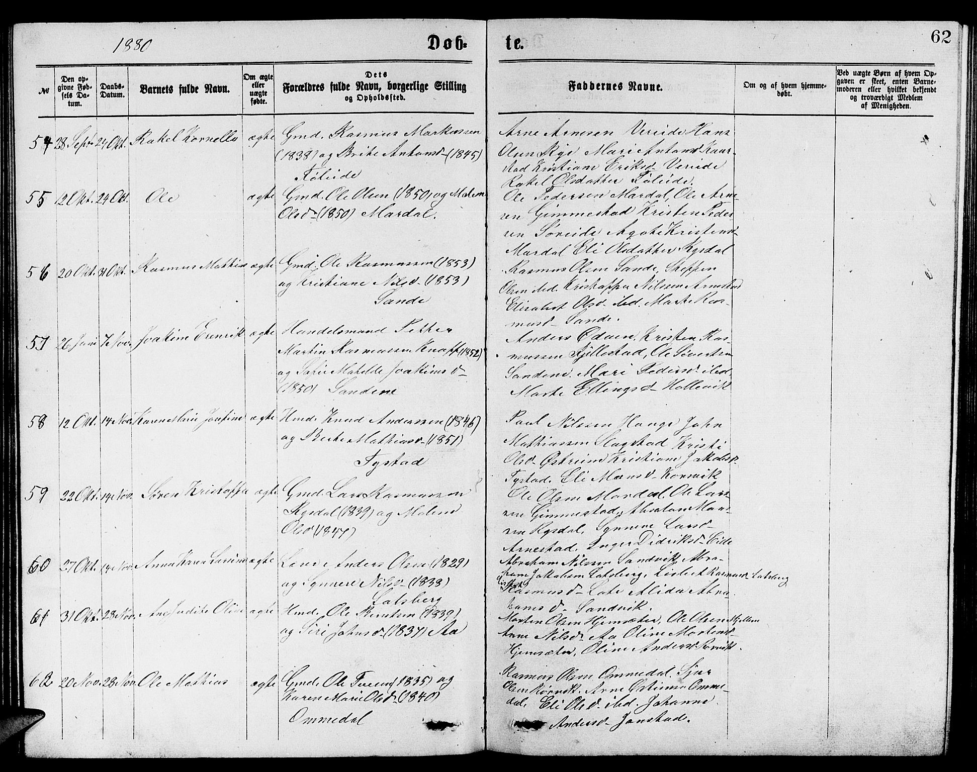 Gloppen sokneprestembete, SAB/A-80101/H/Hab/Habb/L0001: Parish register (copy) no. B 1, 1872-1888, p. 62