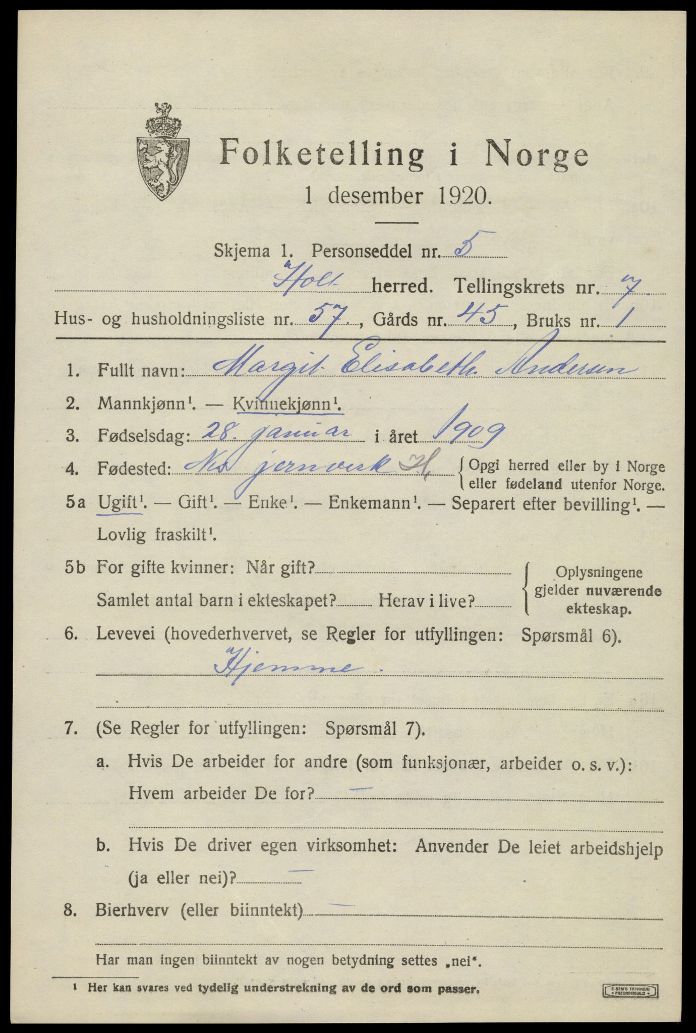 SAK, 1920 census for Holt, 1920, p. 4862