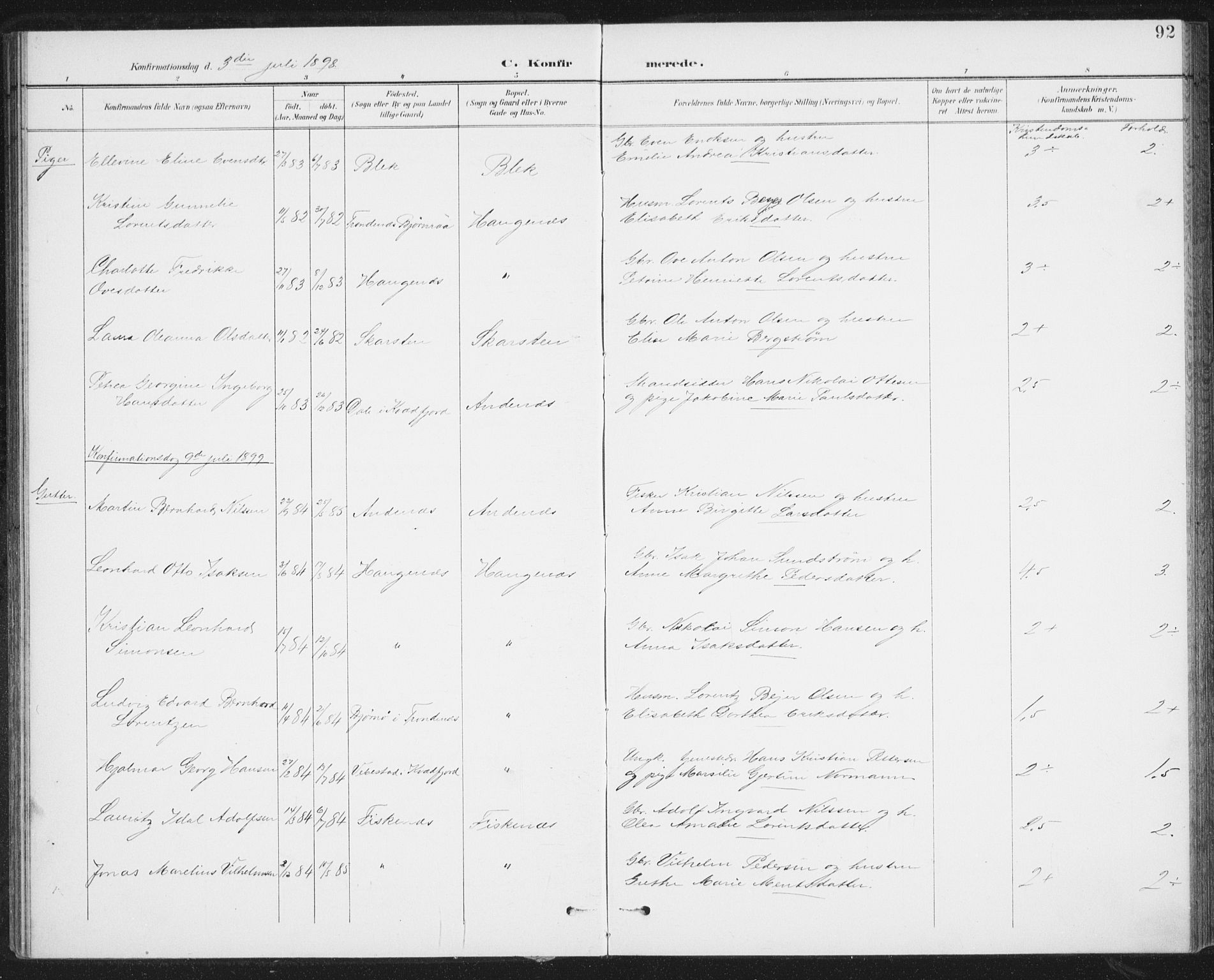 Ministerialprotokoller, klokkerbøker og fødselsregistre - Nordland, SAT/A-1459/899/L1437: Parish register (official) no. 899A05, 1897-1908, p. 92