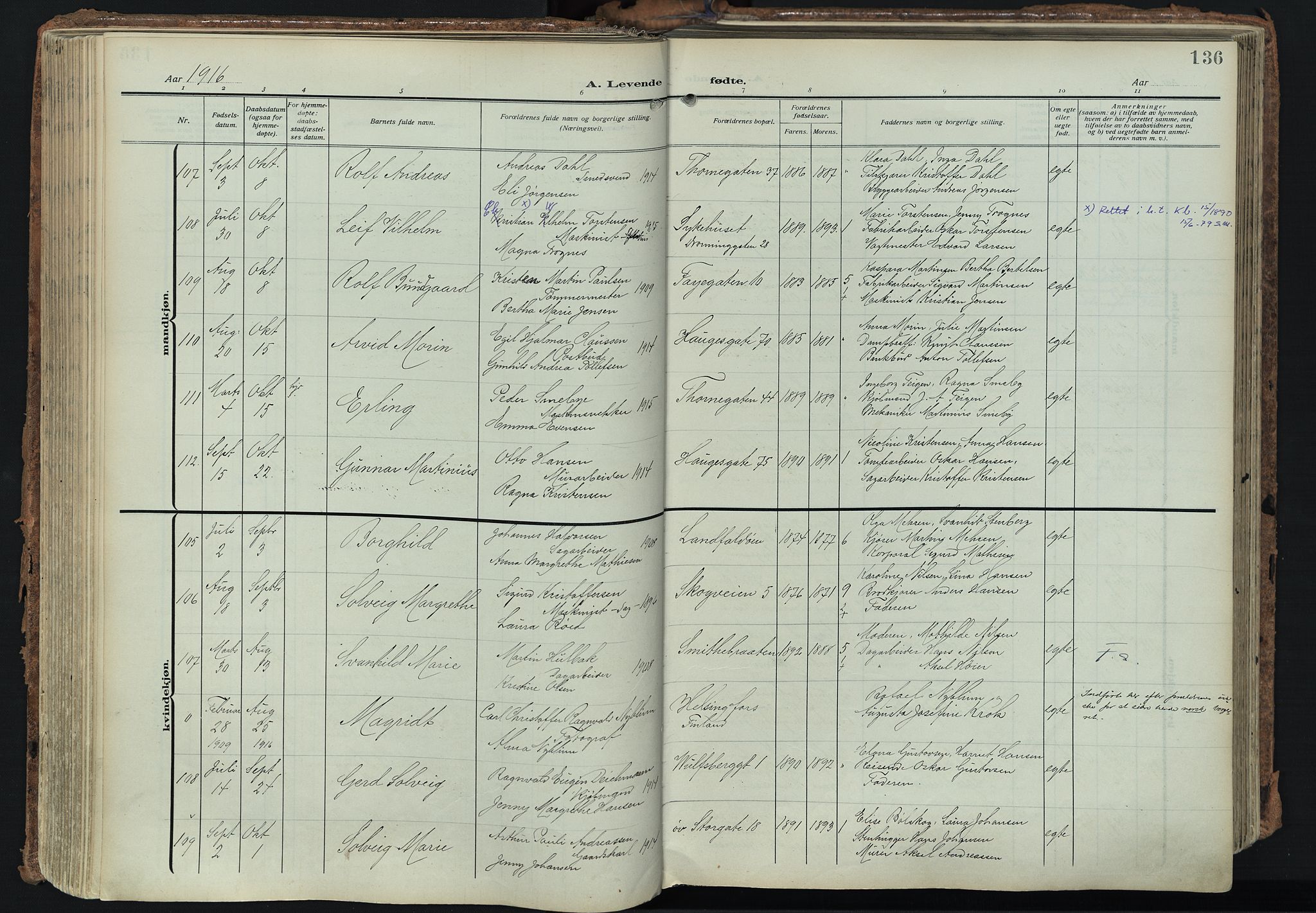 Bragernes kirkebøker, SAKO/A-6/F/Fb/L0010: Parish register (official) no. II 10, 1911-1922, p. 136