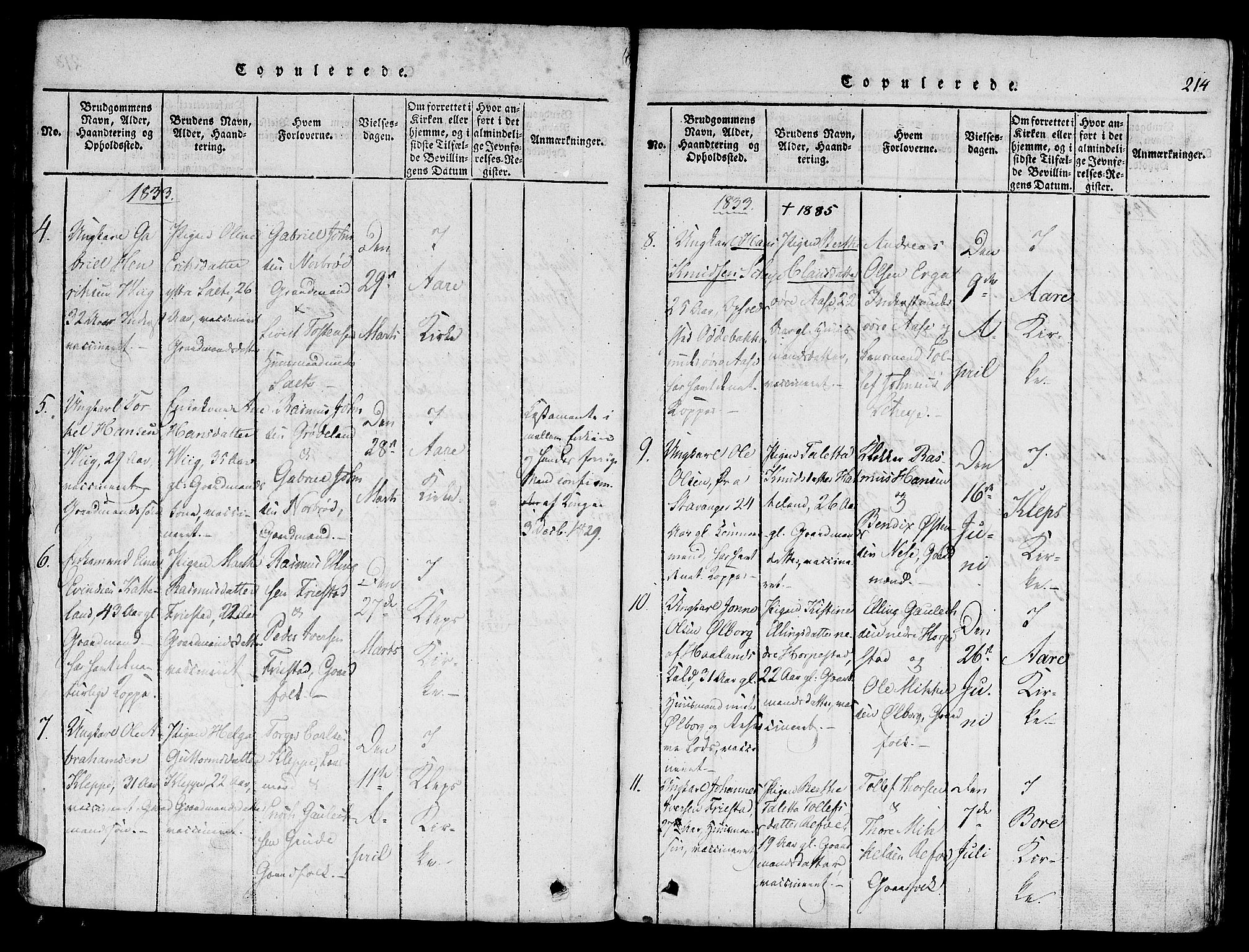 Klepp sokneprestkontor, AV/SAST-A-101803/001/3/30BA/L0002: Parish register (official) no. A 2, 1816-1833, p. 214