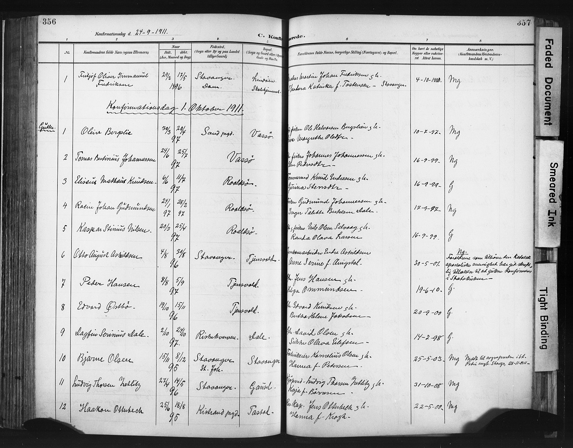 Hetland sokneprestkontor, SAST/A-101826/30/30BA/L0013: Parish register (official) no. A 13, 1904-1918, p. 356-357