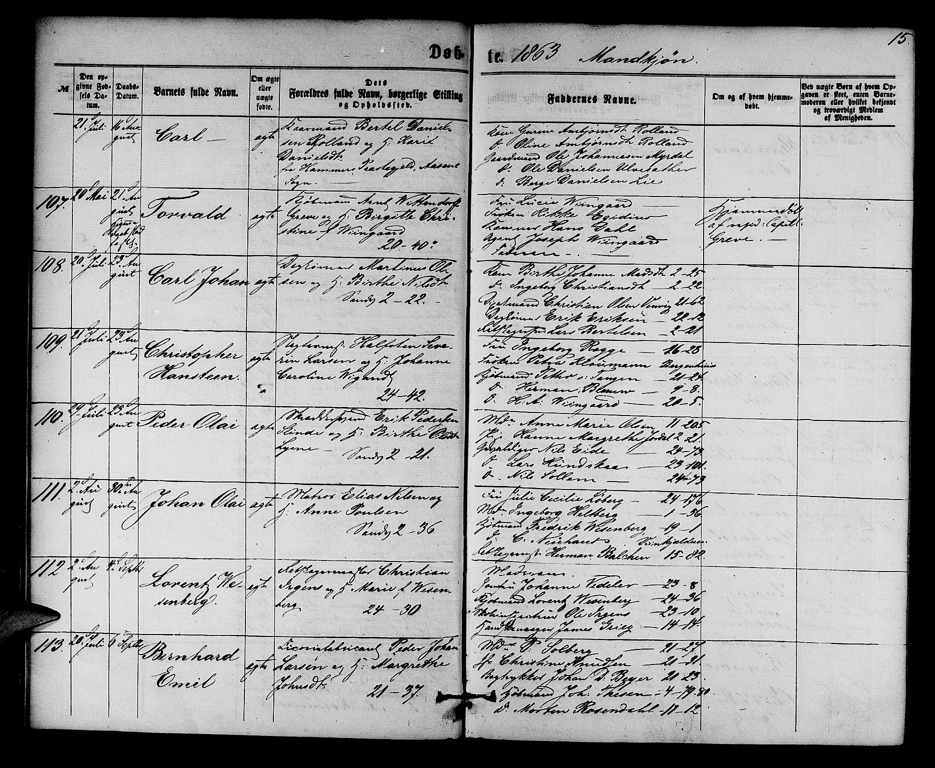 Korskirken sokneprestembete, AV/SAB-A-76101/H/Hab: Parish register (copy) no. B 5, 1863-1868, p. 15