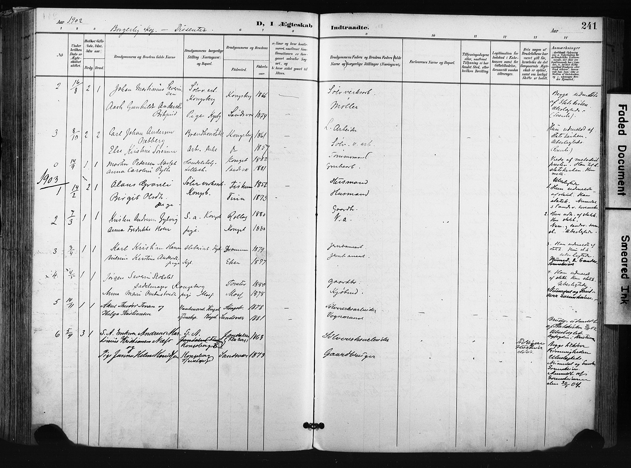 Kongsberg kirkebøker, AV/SAKO-A-22/F/Fb/L0003: Parish register (official) no. II 3, 1896-1905, p. 241