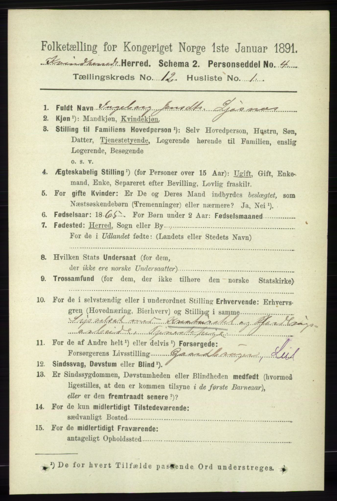 RA, 1891 census for 1224 Kvinnherad, 1891, p. 3968