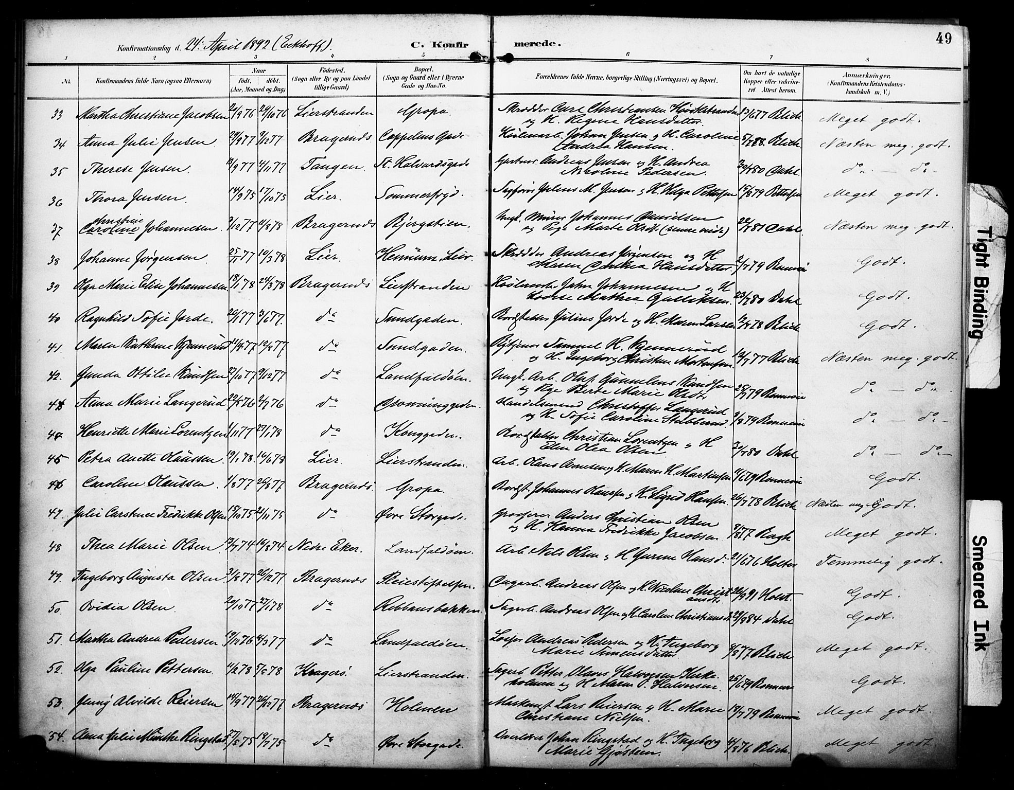 Bragernes kirkebøker, AV/SAKO-A-6/F/Fc/L0006: Parish register (official) no. III 6, 1888-1899, p. 49