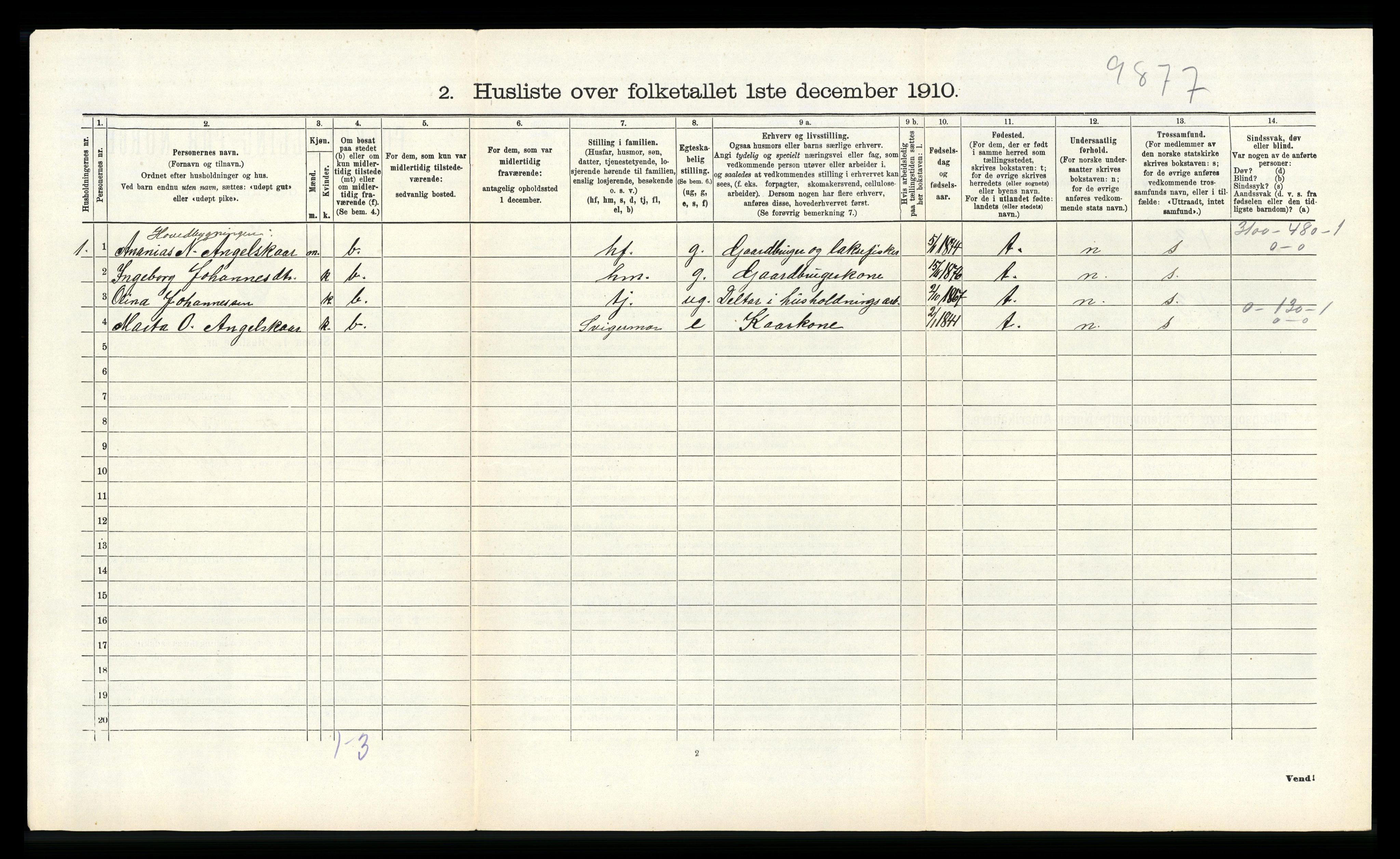 RA, 1910 census for Hamre, 1910, p. 583
